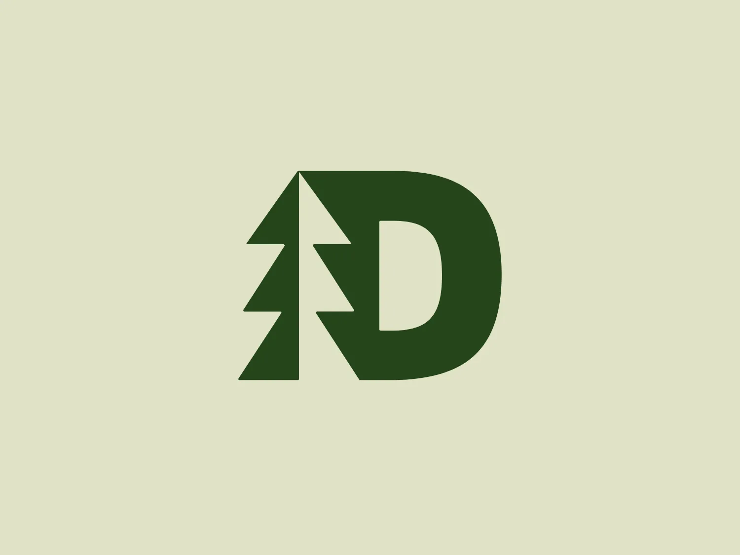 The Dunham logo features a stylized capital letter "D", colored in a deep shade of green. The left side of the "D" is uniquely replaced with a tree silhouette that shares its right edge with the straight vertical line of the "D", integrating concepts of nature or growth with the letterform. The overall design aesthetic reflects minimalistic and modern styles, with a clean and eco-friendly vibe. The tree silhouette within the "D" gives the otherwise simple typography an intriguing visual twist that suggests a focus on environmental friendliness or nature-related themes.