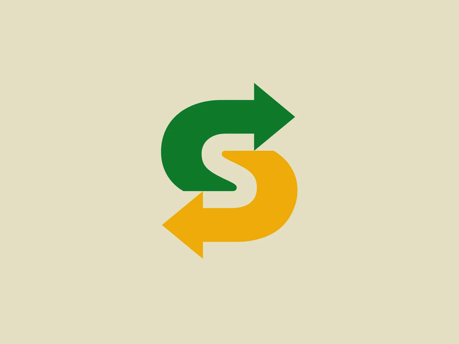 The Subway logo features two bold, interlocking arrows forming an 'S' shape, with the top arrow colored in a striking green and the bottom in a vibrant yellow. The design is clean and modern, with a dynamic sense of movement implied by the arrows pointing in opposite directions. This creates a sense of exchange, circulation, or progression, which might suggest a company involved in logistics, technology, or finance. The flat color treatment and lack of additional embellishments give it a contemporary and straightforward aesthetic.
