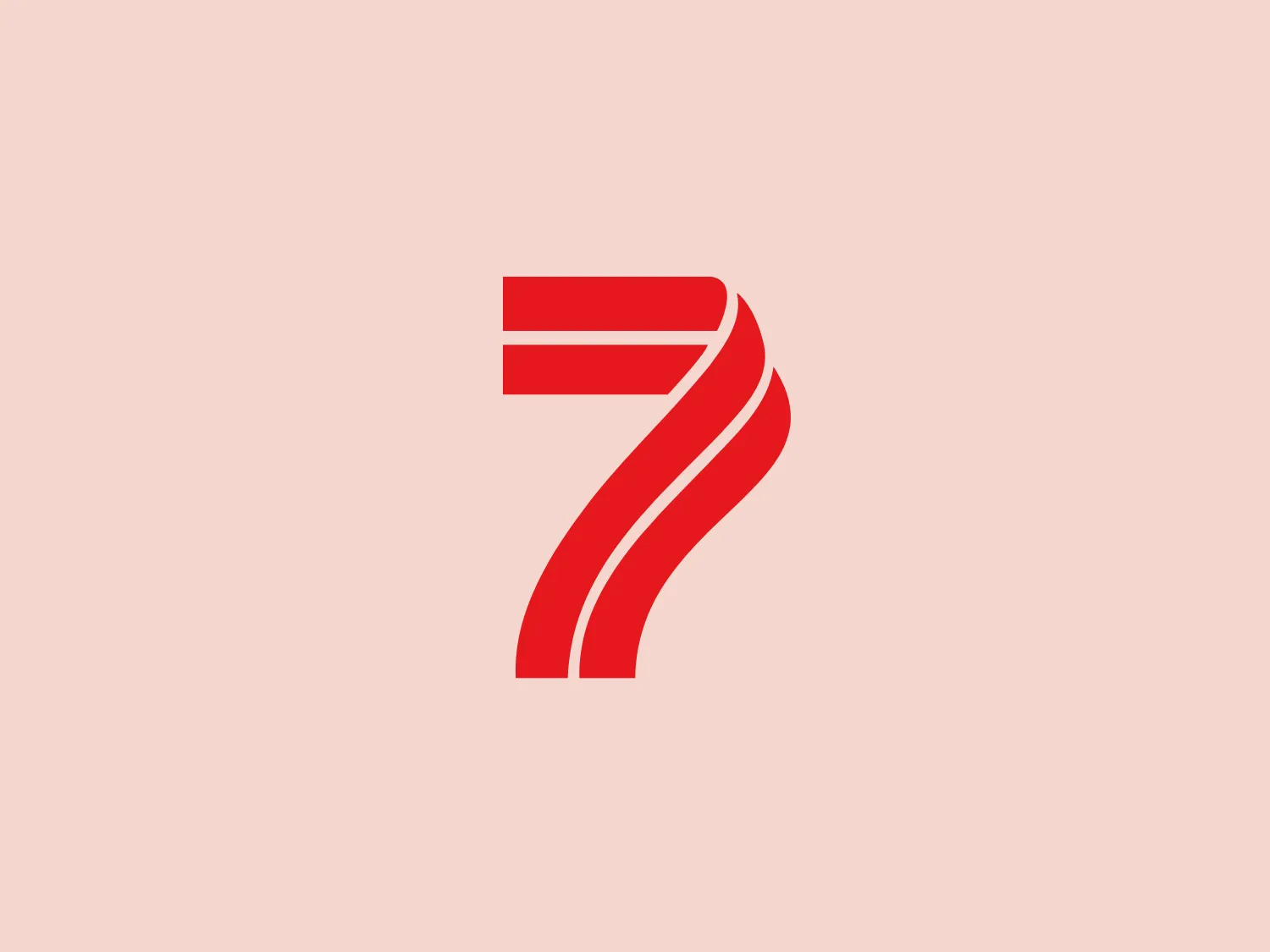The KUED 7 logo features a stylized number seven composed of three bold red stripes that flow from the top horizontal line and curve elegantly down to form the rest of the number. There is a sense of motion and energy conveyed through the smooth curves and dynamic spacing between the stripes. The simplicity of the design, with its clean lines and lack of additional embellishments, gives it a modern and striking look. The vibrant red color, likely chosen for its associations with passion, strength, and excitement, pops against a white background, making the logo immediately eye-catching.
