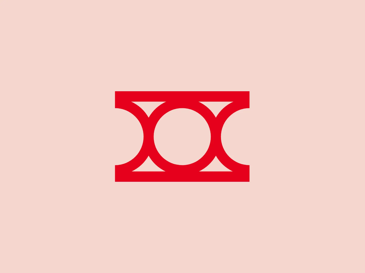 The logo of Inphi Corporation is a bold, geometric design composed of red shapes on a white background. It features a central circular shape, flanked on both sides by abstract, stylized elements that appear to be letter-like structures, reminiscent of an 'X' or stretched 'H'. The design is symmetrical and has a modern, minimalistic aesthetic. The use of negative space within and around the elements gives it a dynamic and intriguing look.