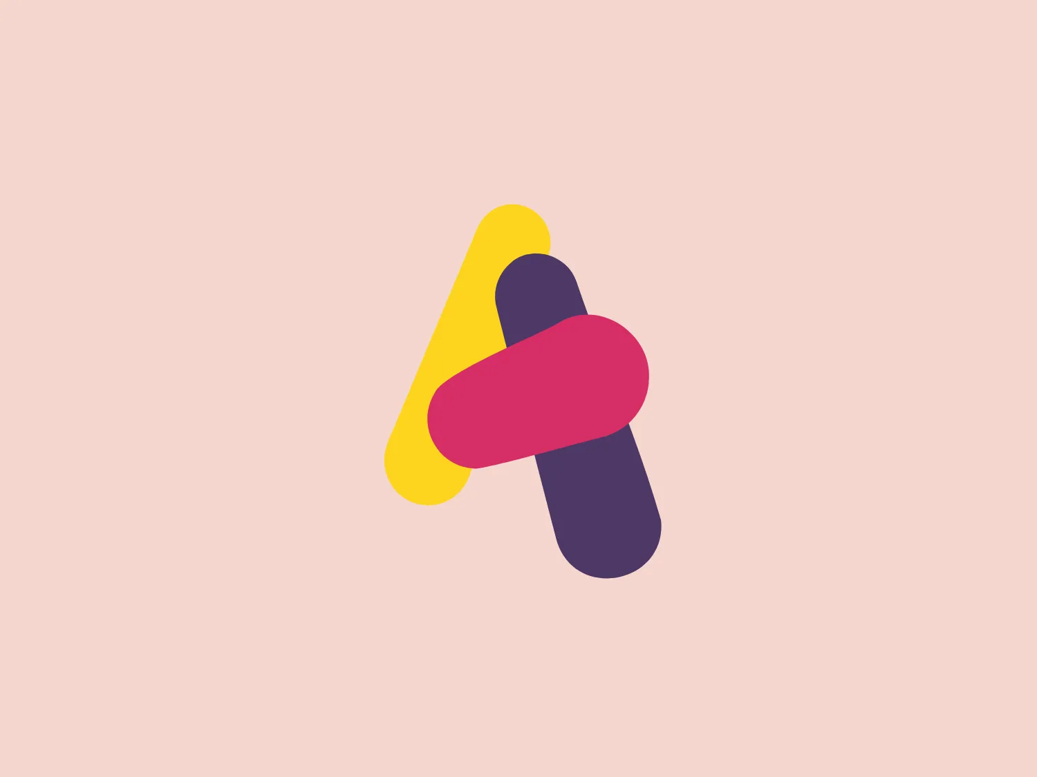 The Atom Bank logo features a modern and abstract design with three overlapping shapes that appear to be stylized representations of the letter 'A'. Each shape is colored differently; the first is a bright yellow with a hex-like shade, the second is a deep, muted pink, and the third is a dark purple. The shapes are arranged in a way that creates a sense of dynamic motion and interaction, as if they are interlocked or supporting one another. The logo's composition is simple yet captivating, with a clear emphasis on color contrast and geometric interaction, making it versatile for various branding opportunities.