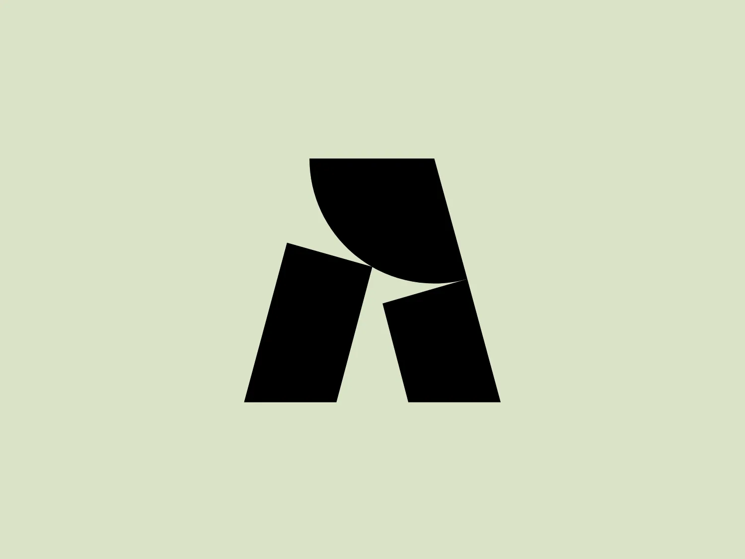 The Atlas Materials logo features a modern, abstract design consisting of three bold, black geometric shapes interacting with each other. The logo includes a vertical rectangle on the left, intersected by a slanting parallelogram in the center, and an inverted, truncated triangular shape on the right. This design uses solid black against a white background for high contrast, emphasizing its stark, bold lines and minimalist aesthetic. The logo suggests stability and innovation through its dynamic yet simple structure, and it would maintain its visual impact on a lighter background.