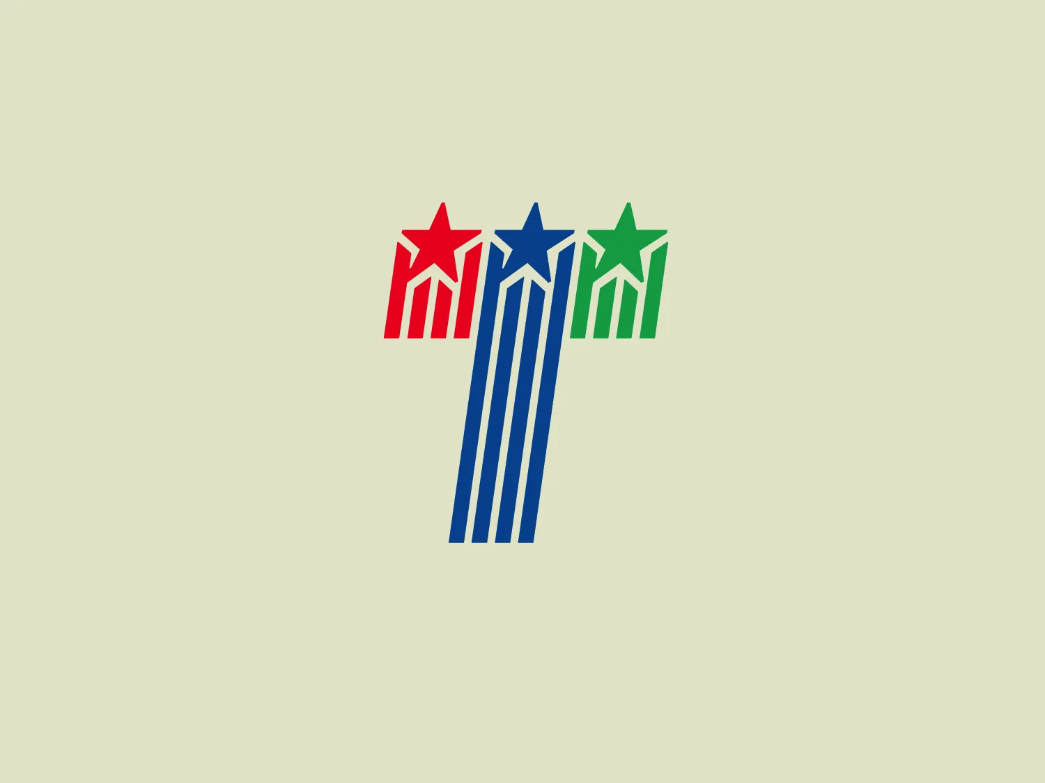 The Telethon logo features a stylized letter 'I' with three vertical blue stripes, the central stripe being the widest. Above the 'I' are three five-pointed stars in different colors - red, blue, and green - arranged diagonally from left to right. The design exudes a dynamic and patriotic aesthetic, with the stars symbolizing achievement and the stripes conveying solidity and growth. The bold, primary colors suggest confidence and energy.