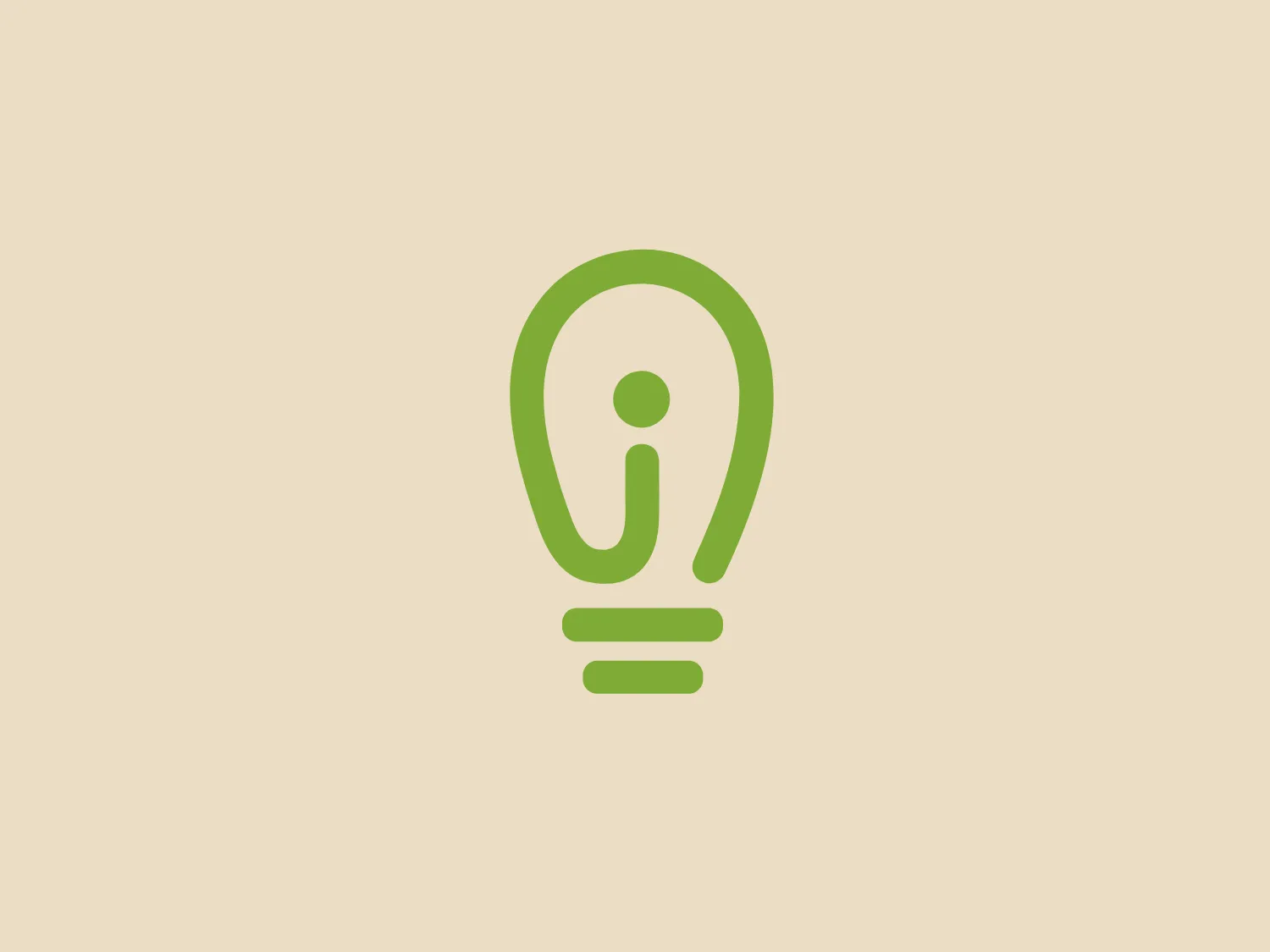 The Intellezy logo features a stylized representation of a lightbulb, where the contour of the bulb flows into an abstract form, evoking a sense of innovation and creativity. It uses a single shade of fresh, spring green that has a modern and eco-friendly feel. The lightbulb is merged with the letter "i," which stands central in the design, symbolizing ideas or intelligence. The base of the bulb doubles as the dot of the "i" and is slightly separated by a line that suggests the bottom of the bulb and the beginning of the base. The shapes are rounded, creating a soft and inviting look. Overall, the logo has a simple and clean aesthetic, utilizing minimalistic geometry to convey its message.