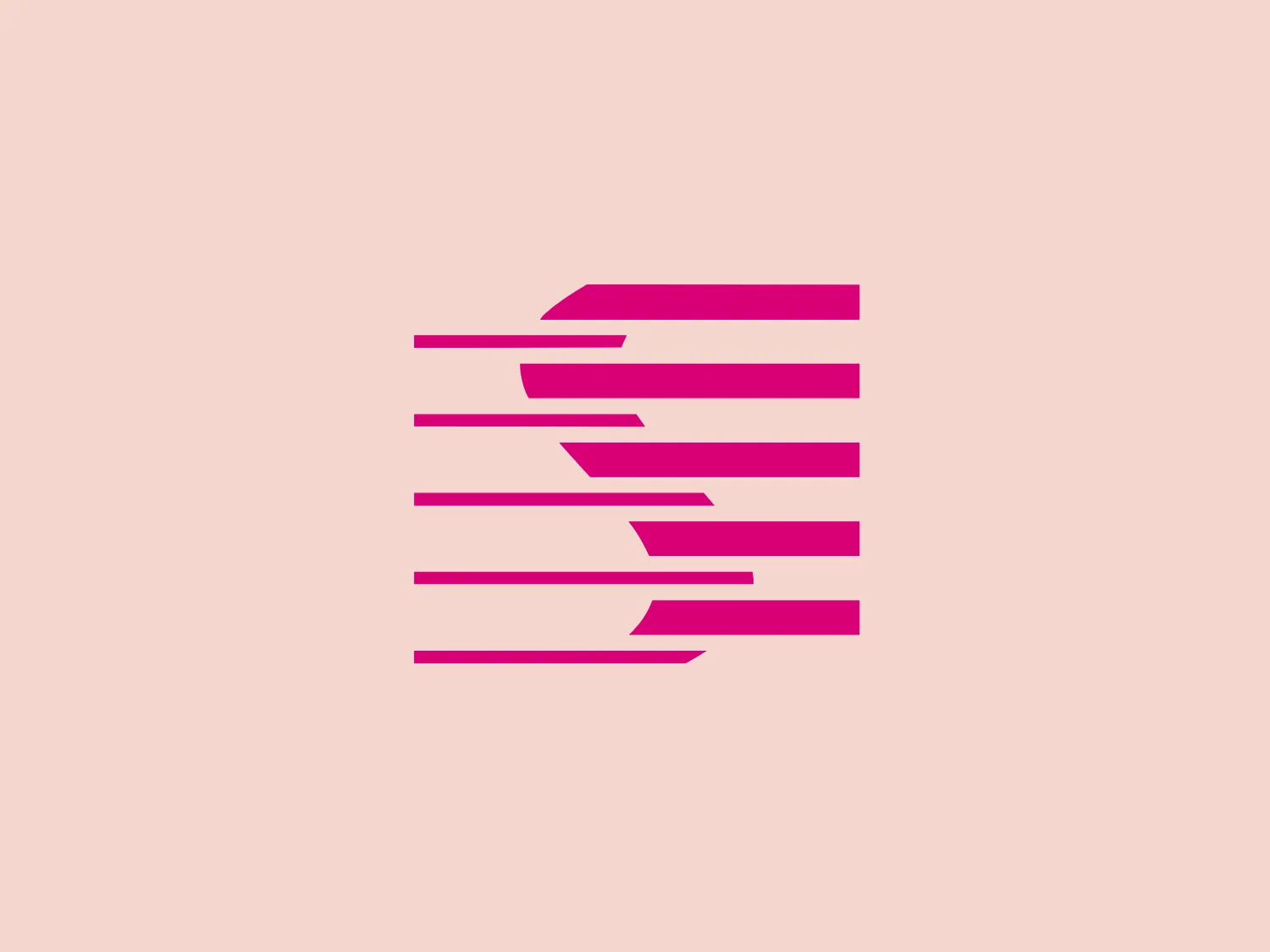 The Seattle Symphony logo features stylized letterforms with a sense of motion and speed. Consisting of bold magenta lines, it has a dynamic and modern feel. The lines are segmented and staggered, creating the effect of swift horizontal movement, almost like they're being fast-forwarded or subject to blurring from speed. Given its vibrant color and impactful design, it hints at energy and forward-thinking. The simple color palette and strong geometric shapes suggest that this logo represents a company in the technology, media, or possibly sports sector.