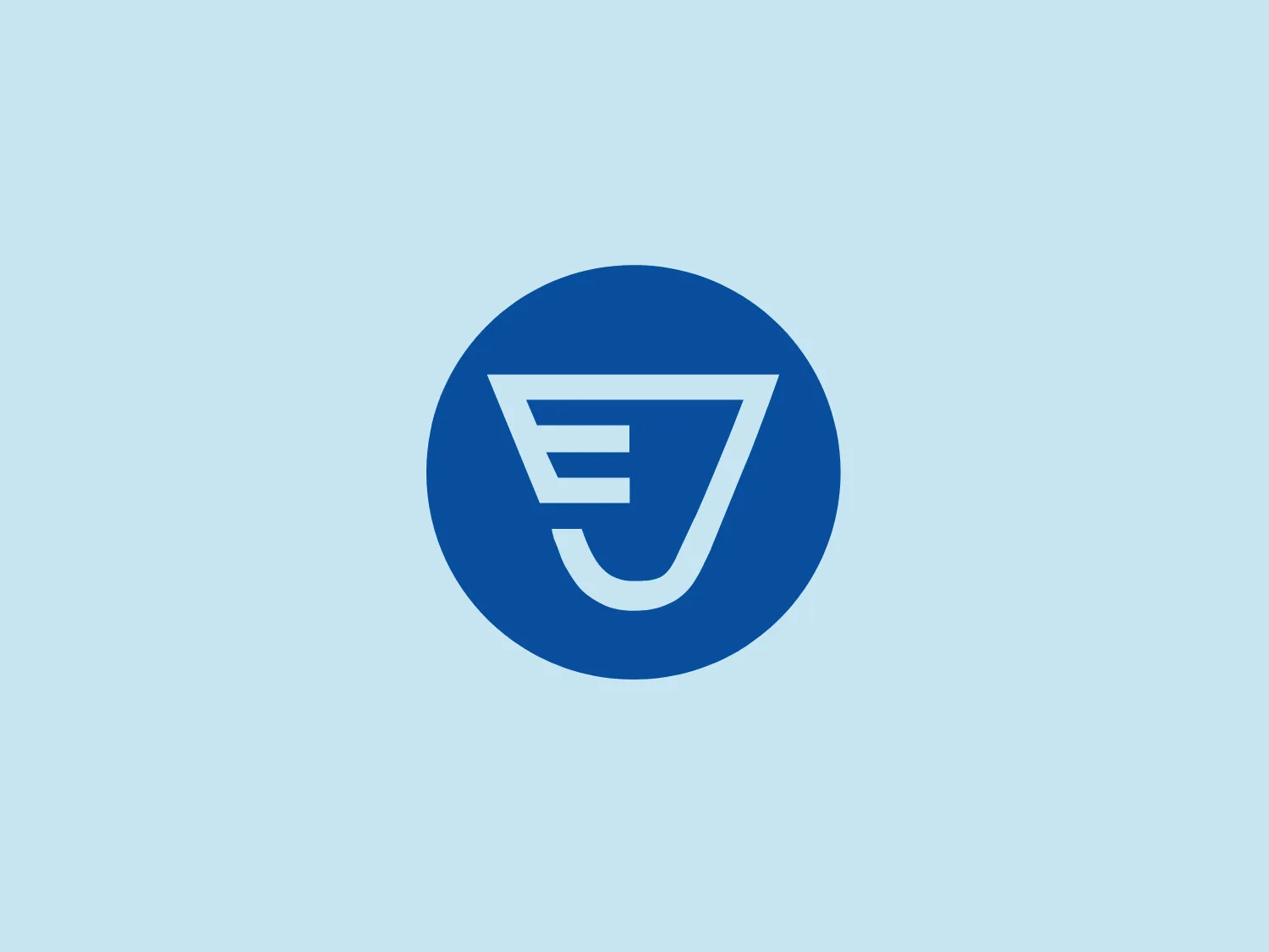 The Junker Group logo features a striking abstract design with two main elements. The central figure is a stylized combination of the letters 'E' and 'J', with the 'E' horizontally oriented and the 'J' smoothly curving from the base of the 'E'. The 'E' and 'J' are seamlessly merged, conveying a sense of motion or a futuristic feel. The design is enclosed within a shield-shaped outline, suggesting protection or stability. Both the letters and the shield are in a bold white color that contrasts sharply with the deep blue background. This creates a clean, modern look, likely indicating sophistication and reliability. The logo is encapsulated within a circular blue background that reinforces the Junker Group's integrity and unity.
