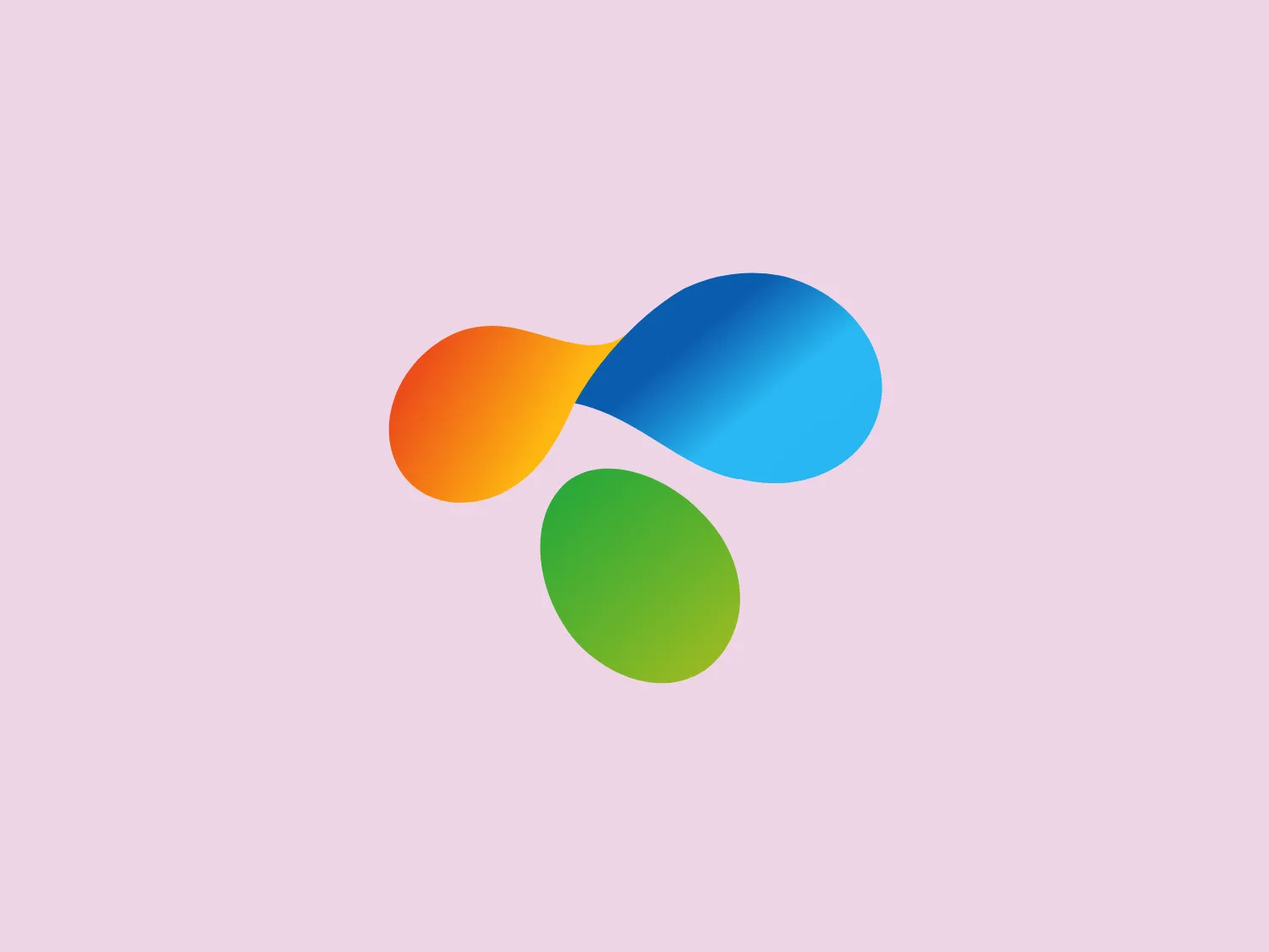 The Telko logo showcases a trio of overlapping abstract shapes representing dynamic connectivity and interaction. The smooth, pebble-like contours are rendered in bold, primary and secondary colors: warm orange, vibrant sky blue, and rich grassy green. The blend and overlap of the shapes suggest cooperation and unity, creating a modern, simple, and playful yet professional feel.