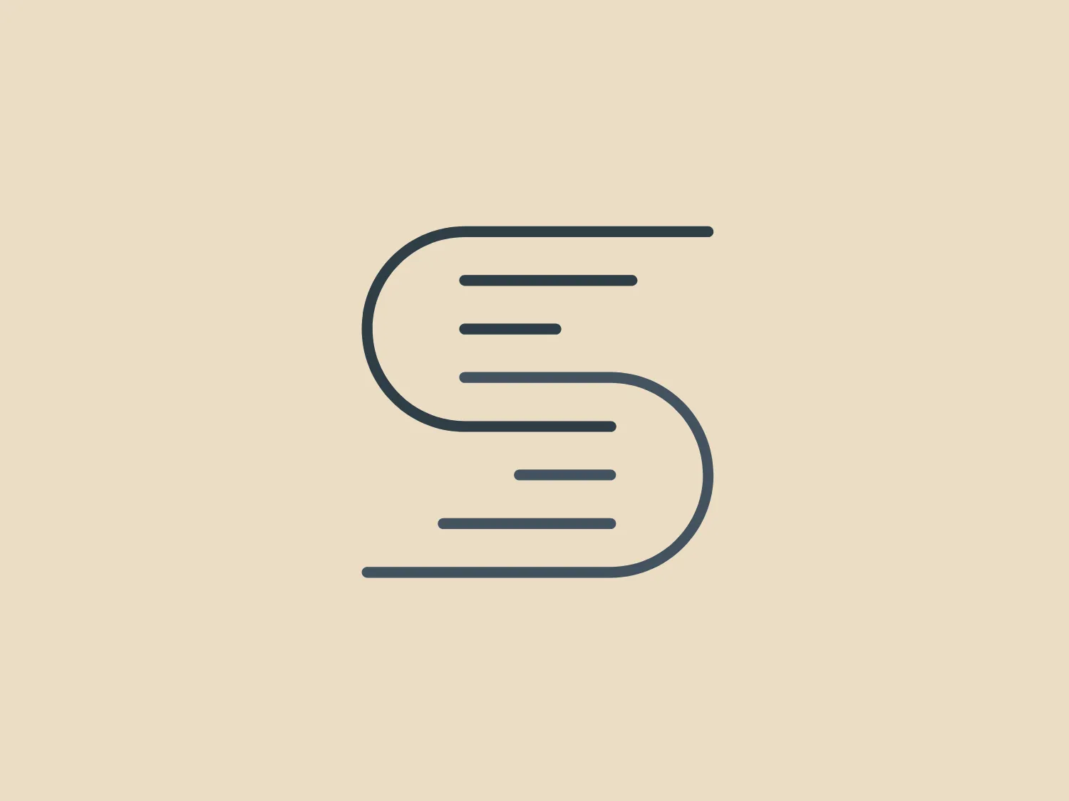 The logo displayed is a stylized, minimalistic representation of the letter "S," composed of three parallel, horizontal lines that transition into a curve, creating the profile of the character. The logo has a modern and clean look with its thin lines and rounded edges, exuding simplicity and sophistication. The color of the logo is a soft, muted grey, which conveys professionalism and neutrality. This design aesthetic is well-suited for a variety of contemporary branding scenarios, such as technology companies, lifestyle brands, or creative services.
