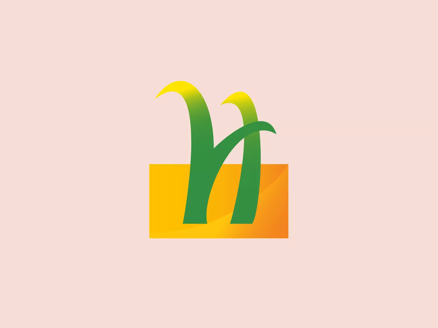 The Hadlow College logo showcases a stylized representation of two green elements, resembling leaves or abstract figures, emerging from a flat orange base. The green shapes are dynamic and curved, with one leaning slightly to the left and the other to the right, potentially denoting growth or natural elements. The color palette includes a fresh green for the figures and a warm, solid orange, providing a vibrant contrast. This modern and clean aesthetic suggests a brand that is forward-thinking and possibly connected to nature or sustainability.