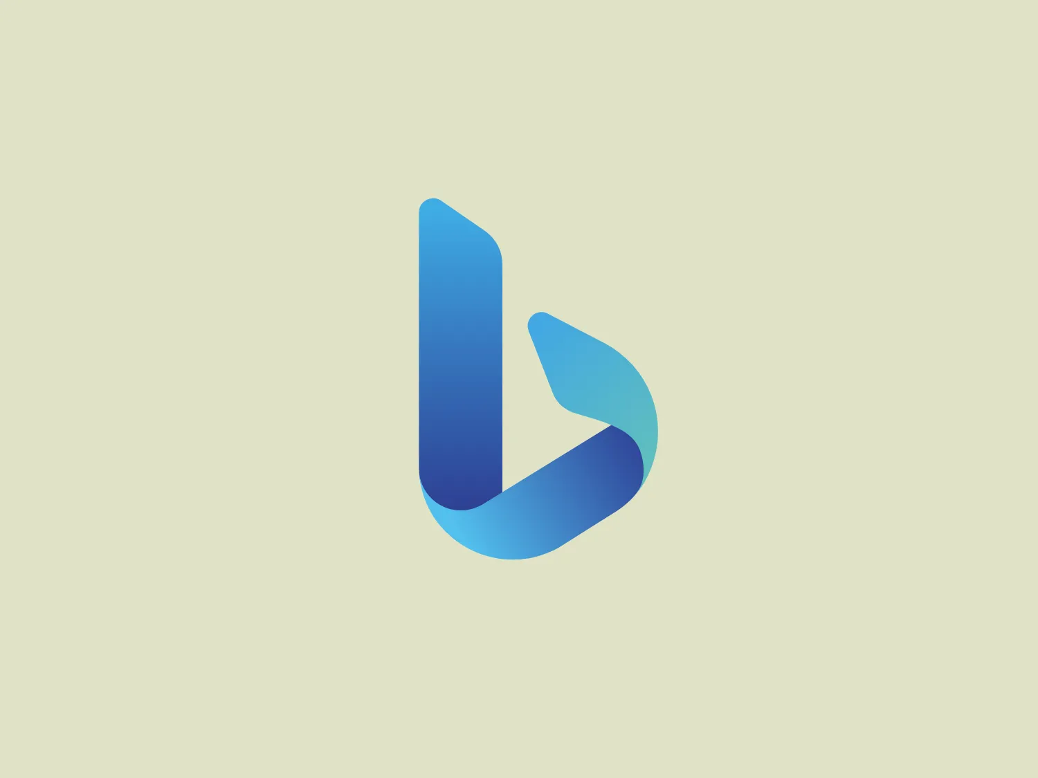 The Bing logo features an abstract, stylized design of the letter "b" with a modern and fluid look. The main shape is comprised of two components: a tall, tapered vertical element suggesting the backbone of the letter "b," connected to a curved and sweeping bottom element that completes the letter's form. The color palette transitions smoothly from a deep sky blue on the left side to a soft aqua green on the right, creating a gradient effect that adds dimension and a sense of motion. The overall aesthetic is clean, contemporary, and suggests innovation, fluidity, and technology.