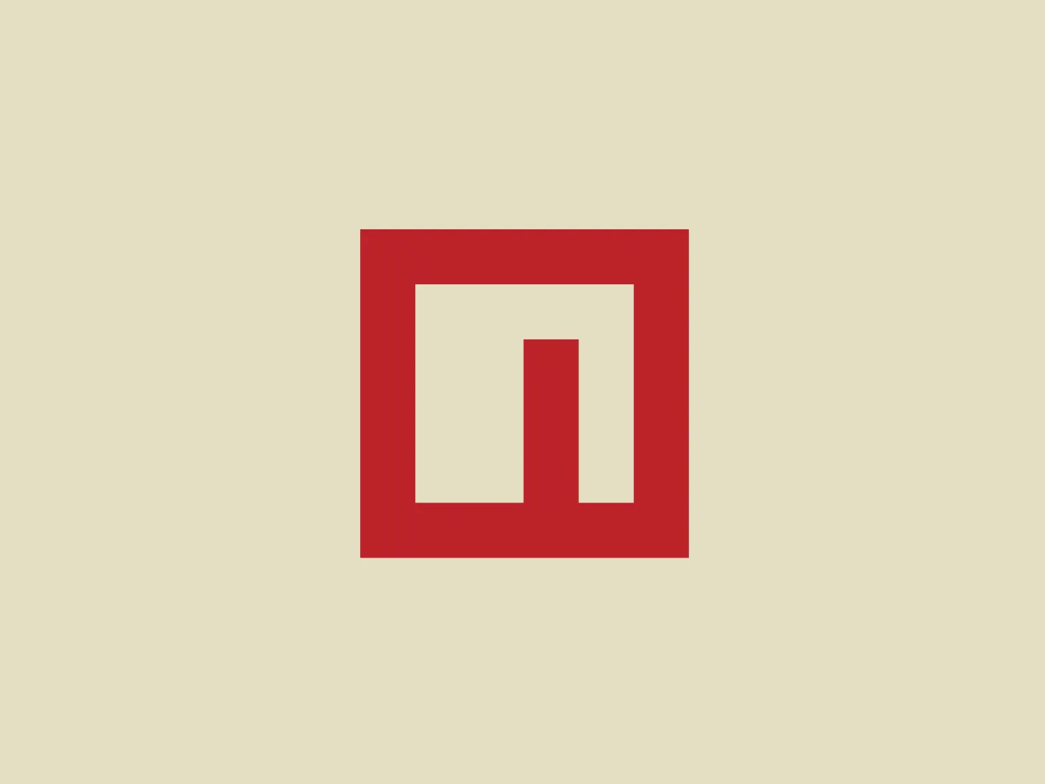 The npm logo is a minimalist and geometric design, featuring a red square border with a white negative space in the shape of an abstract door or entrance at the center. The bold red color evokes confidence and energy, while the simplicity of the form suggests a modern and clean aesthetic. The use of negative space to imply an opening indicates inclusivity or accessibility.