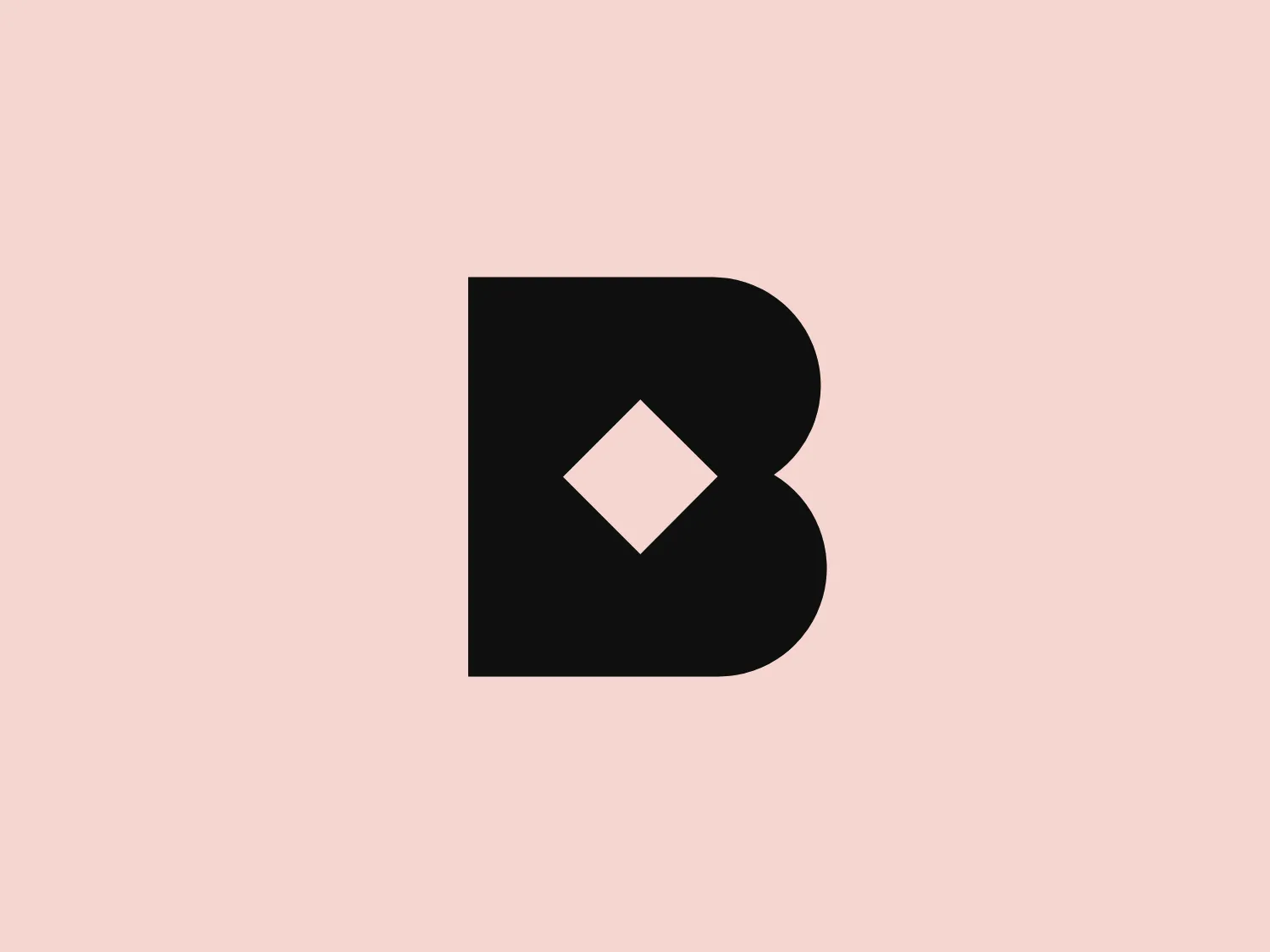 The business' name is creatively designed within the logo, with a bold black "B" featuring a stylized cut in the form of a white diamond shape situated at the center-right of the letter. The font has a geometric and sans-serif style, giving the logo a minimalist and modern aesthetic. The high contrast between the black letter and the white space within it adds to its contemporary feel.