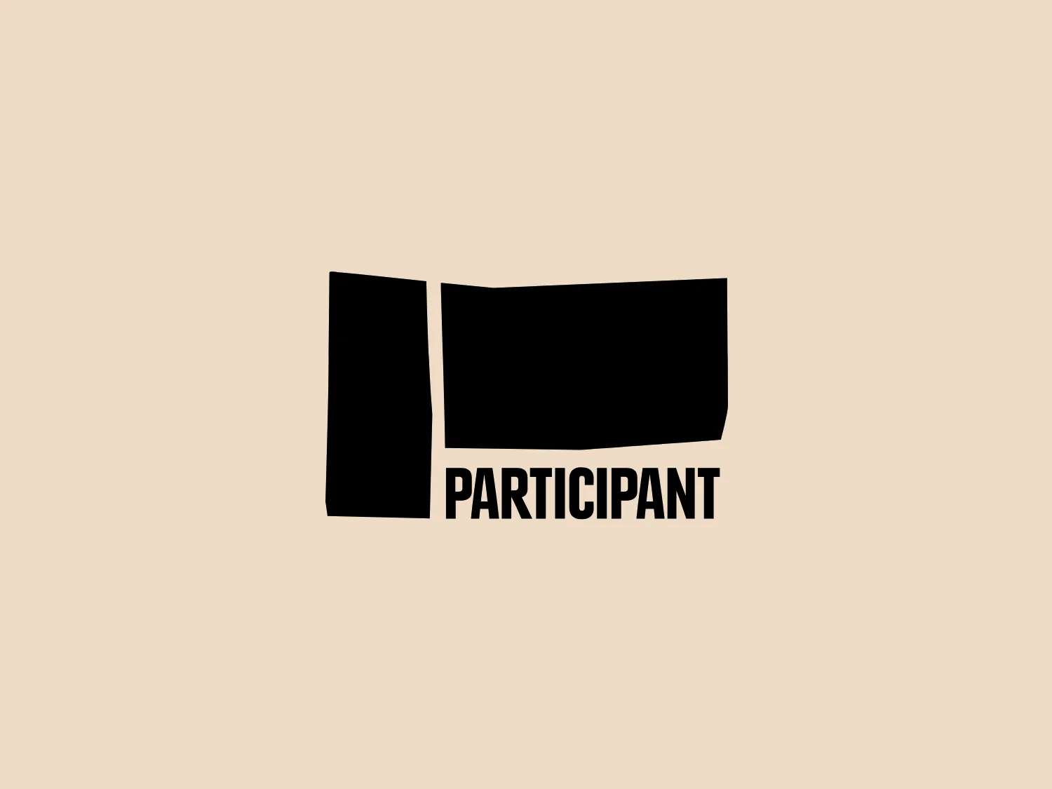 The logo for "Participant" features the word "PARTICIPANT" in bold, capital letters, underscored by two solid rectangles, one smaller than the other, giving the impression of flag-like shapes. The design is minimalist and modern, using black and white for high contrast. The logo's clean lines and stark color scheme suggest professionalism and authority. Since the logo contains a good amount of black, a lighter background color would complement it well.