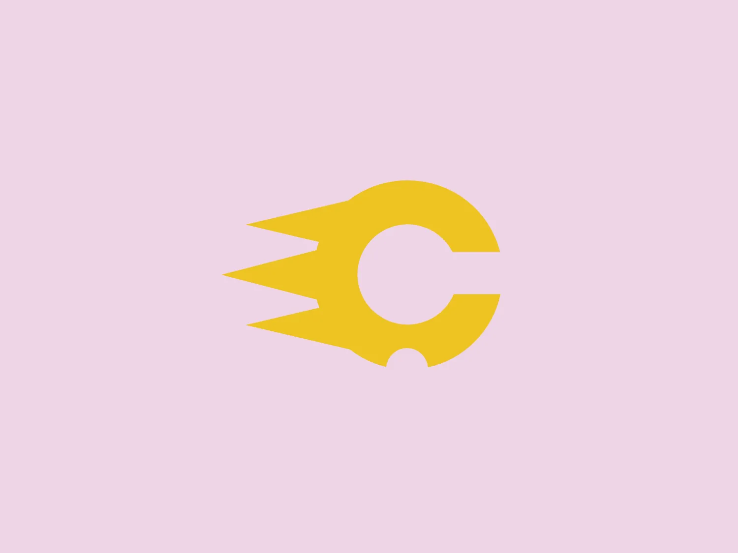 The image is of a dynamic logo composed of a bright yellow circle with a bold letter 'C' cut out from the center. Extending from the left side of the circle are three sharp, tapered shapes that give the impression of speed or rays of light. The overall design aesthetic is simple, modern, and dynamic, suggesting movement or energy associated with the brand. The 'C' could potentially stand for a company name or represent a core value such as 'courage' or 'clarity'. Given the vibrancy of the yellow, a subtle background color that complements without overwhelming would be ideal.