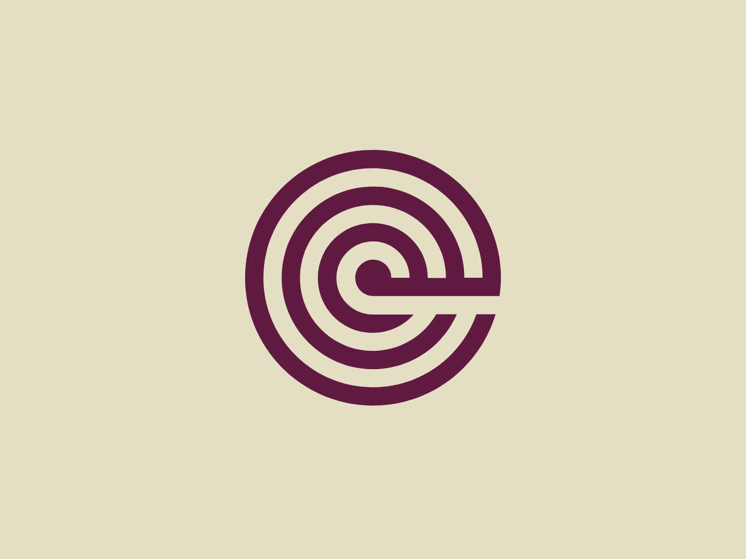 The Entercom logo features a minimalistic design with concentric circles centered on a stylized letter 'e,' creating a dynamic and harmonious look. The continuous line design adds elegance and is highlighted with a deep, muted shade of purple that conveys creativity and wisdom. This color scheme stands out against a light pastel background, offering a soft contrast and enhancing the logo's visual impact.