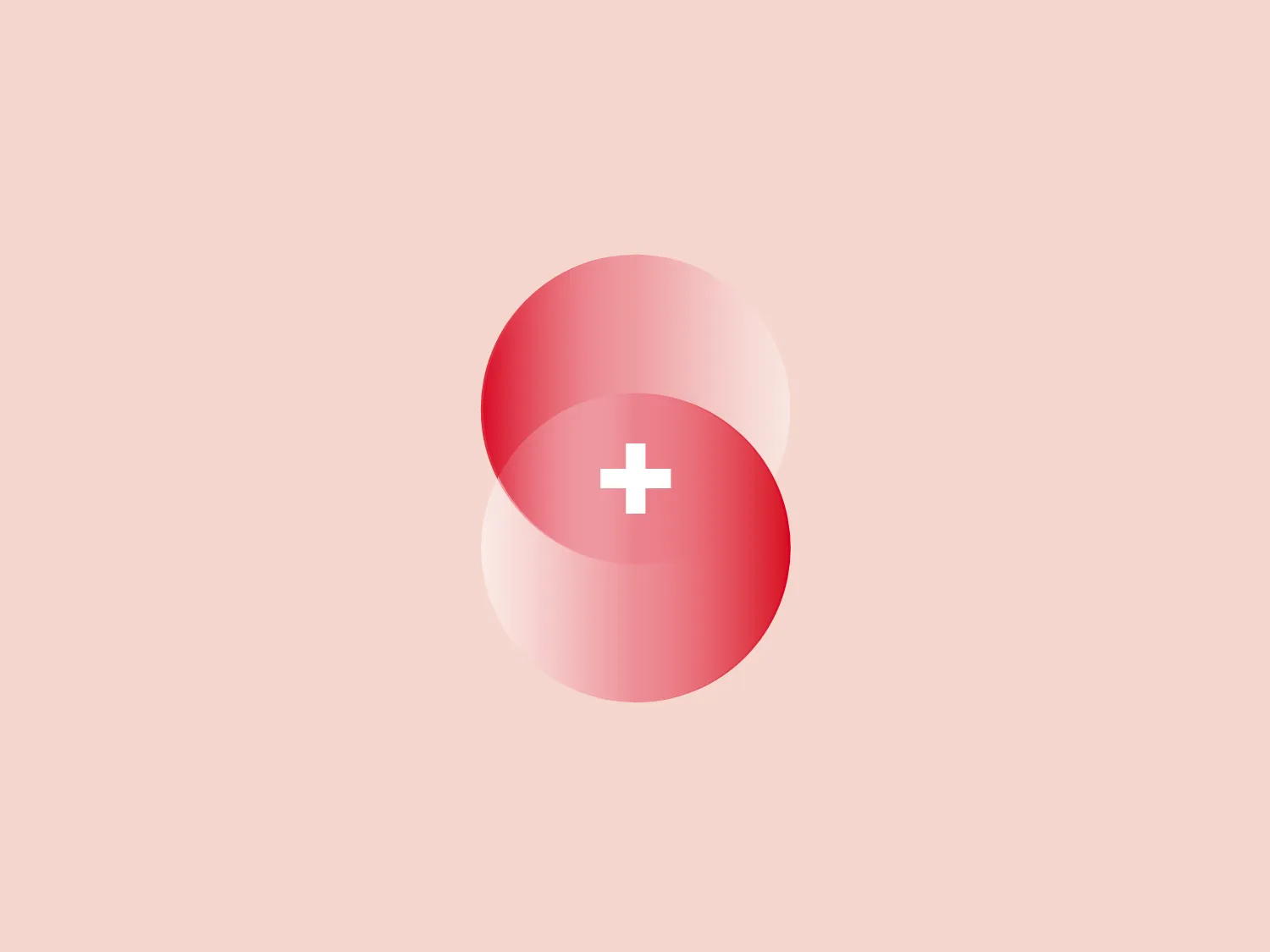 The SO-FIT logo features two overlapping circles with a gradient fill transitioning from deep red to light pink. The center of the right circle holds a white plus sign, imparting a sense of medical or positivity. The juxtaposed circles create a lighter pink shade, resembling a Venn diagram interaction. The design exudes a modern, clean, and minimalistic aesthetic with soft edges and a calming color palette, signaling approachability and care. The addition of gradients grants depth and a contemporary feel to the logo.