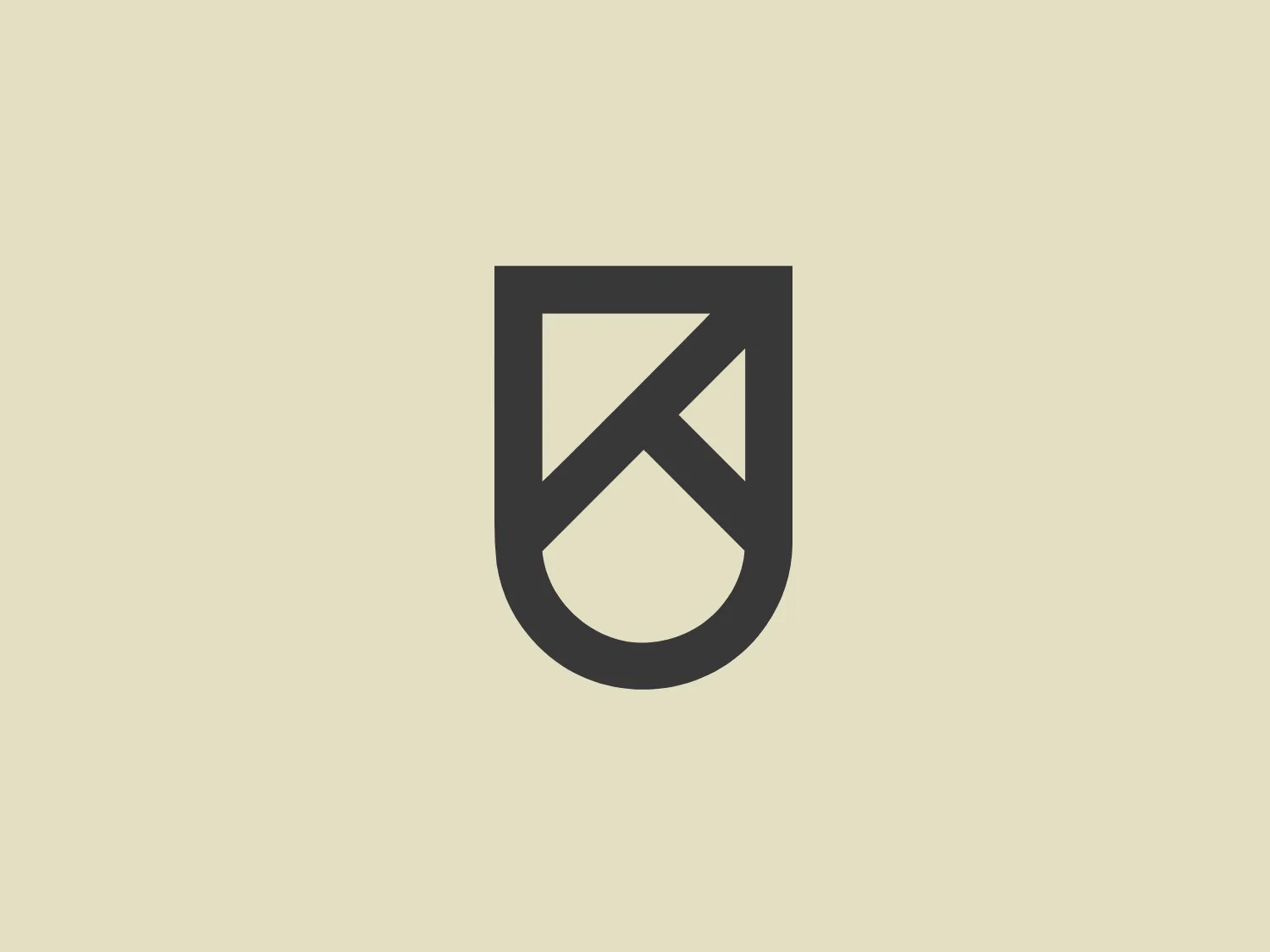 The La Famille K logo features a modern and sleek design composed of geometric shapes. The main element is a shield-like emblem with a flat-bottomed curve at the top and a straight-lined bottom half, resembling an abstract interpretation of a heraldic shield. A stylized, diagonal stripe bisects the shield from the upper left to the lower right, creating a dynamic sense of movement within the design. The logo is monochromatic with a soft coral color, giving it a warm and inviting vibe. The simplicity of the design and the lack of additional embellishment or text suggest a minimalist aesthetic, aiming for clean, crisp, and easily recognizable branding. Considering the color and design of the logo, a background color that would complement it without overwhelming the design would be a light pastel shade for contrast and visual harmony.
