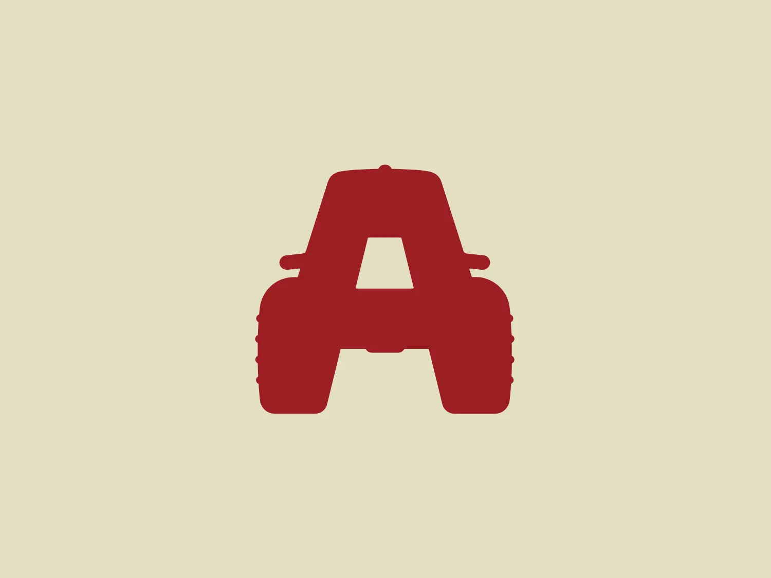 The AdFarm logo is a stylized combination of a letter and a vehicle. It features a bold, solid red color and is shaped to resemble the letter "A" integrated within the silhouette of a car. The overall design is minimalist with thick lines and few details, conveying a modern and clean aesthetic. The tires are indicated with simple, bulging shapes, and the negative space within the upper part of the letter "A" suggests a car's windscreen. The logo conveys strength and stability through its use of symmetry and boldness.