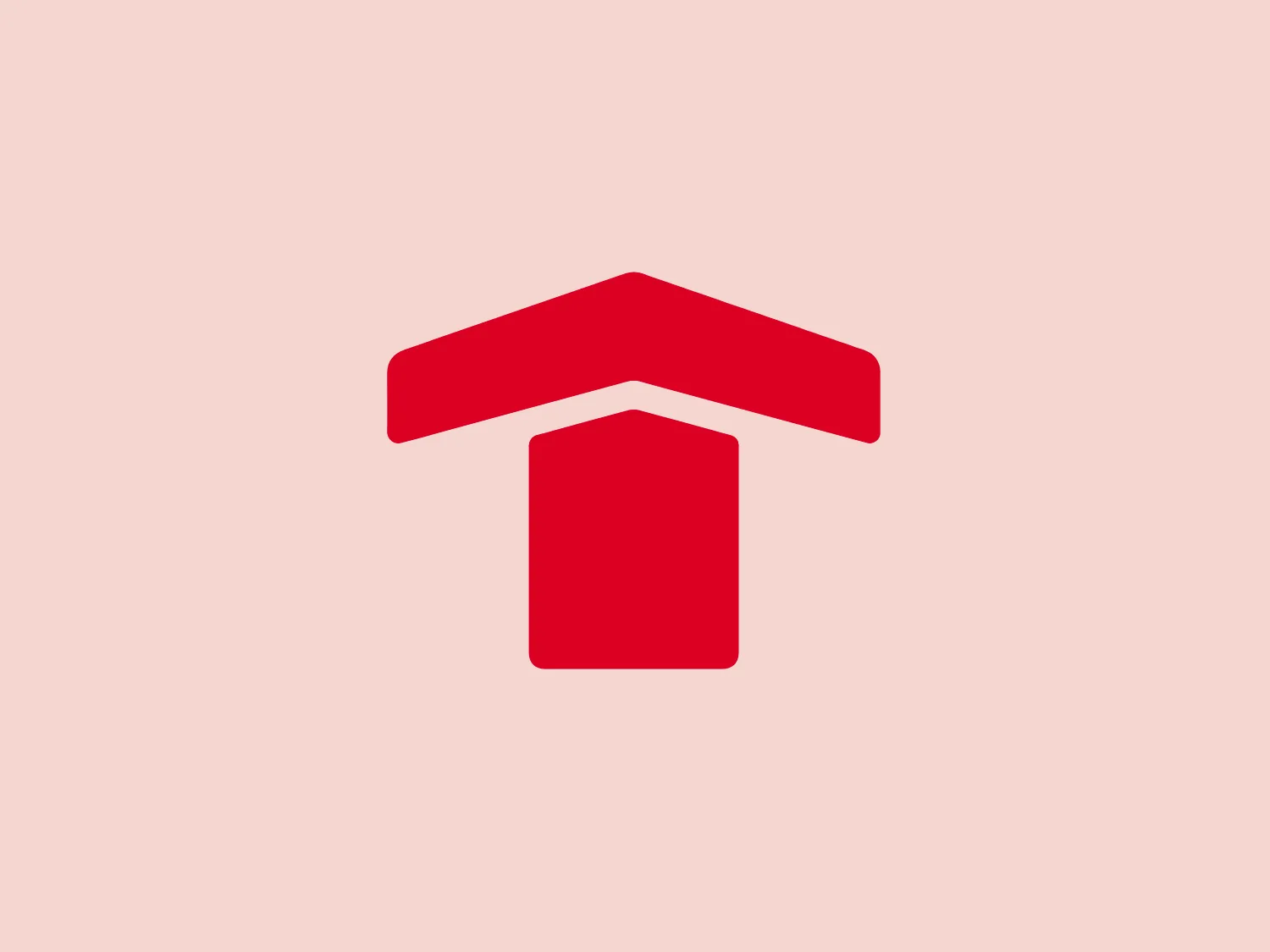 The logo for Tenda showcases an abstract, geometric representation of a house in a bold, solid red color (#FF0000). Comprised of two shapes - an upward-pointing chevron and a rectangle - the design's clean lines convey stability and strength. Its modern, minimalist aesthetic ensures recognizability and versatility for various applications. The hexcode for the neutral background is #E5E7D0.