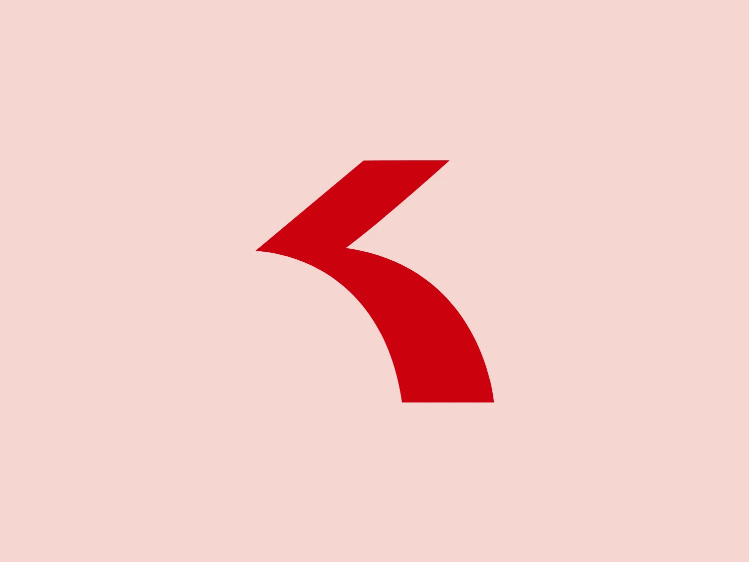 The Kitaco logo features a modern and minimalist design, consisting of a bold and flat stylized letter "K" composed of two red shapes. The top shape is a right-angled triangle with the hypotenuse facing downwards, while the bottom shape is an elongated parallelogram that curves to the right. The vivid red color (#FF0000) captures attention, suggesting energy or passion, and its simplicity gives it a contemporary feel. This logo would stand out nicely against a soft, subtle background. Hexcode: #F5DDE7