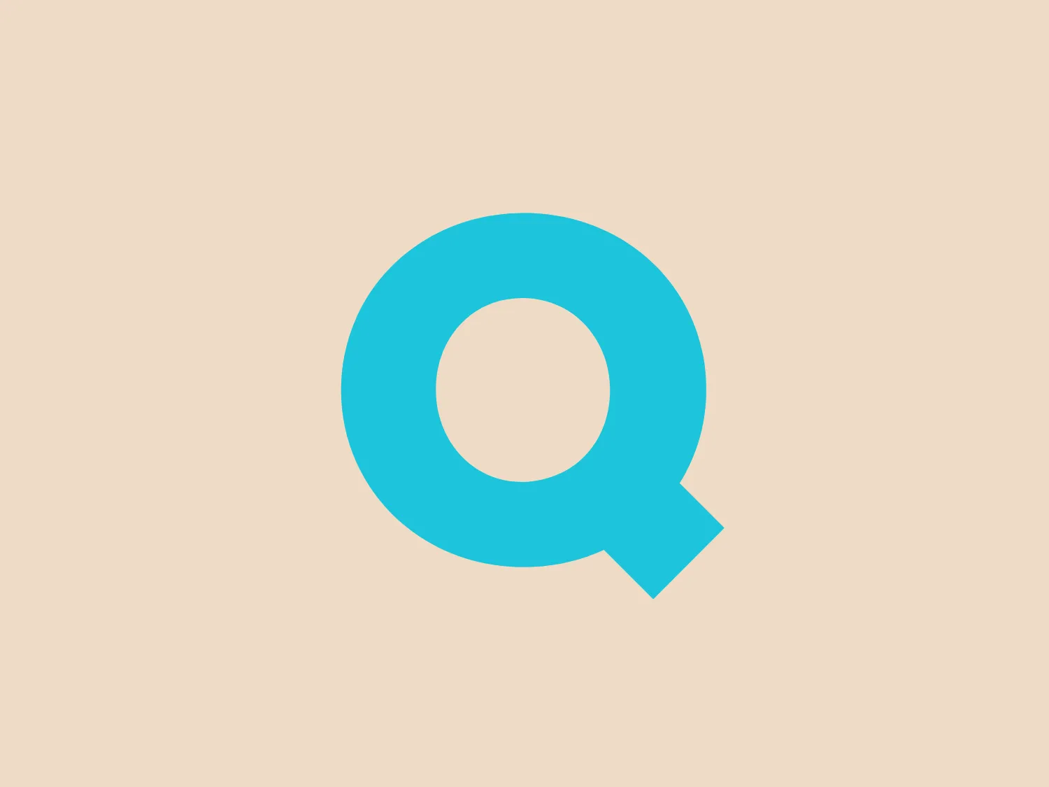 The QMusic Queensland logo features a modern and minimalist design, showcasing a stylized lowercase letter 'q'. The 'q' is created with two distinct shapes: a perfect circle and a short, angled tail that protrudes from the circle's bottom-right edge, finishing with a flat end. The entire logo is rendered in a bright, solid turquoise color, exuding a friendly and approachable feel while maintaining professionalism. This simplicity and clean design make the logo versatile for various applications.