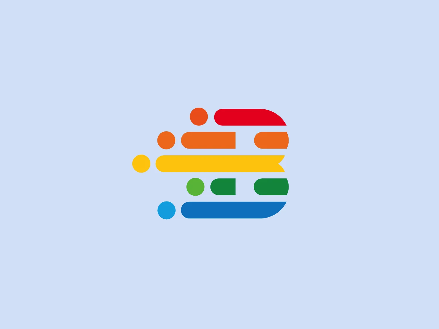 The Bixex logo features a stylized, abstract hamburger with the bun, patty, and lettuce represented by layered horizontal bars in bright red, yellow, and green, respectively. The bars have rounded ends, giving a modern and friendly appearance. Additionally, several circles in various sizes and colors (red, yellow, blue, green) are placed both on the left and scattered above and below the hamburger elements, suggesting ingredients or flavors bursting out. Overall, the logo has a fun, colorful, and dynamic look that is appealing and easy to recognize. To complement this vibrant logo, a light and unobtrusive background color such as a pale sky blue would be appropriate.