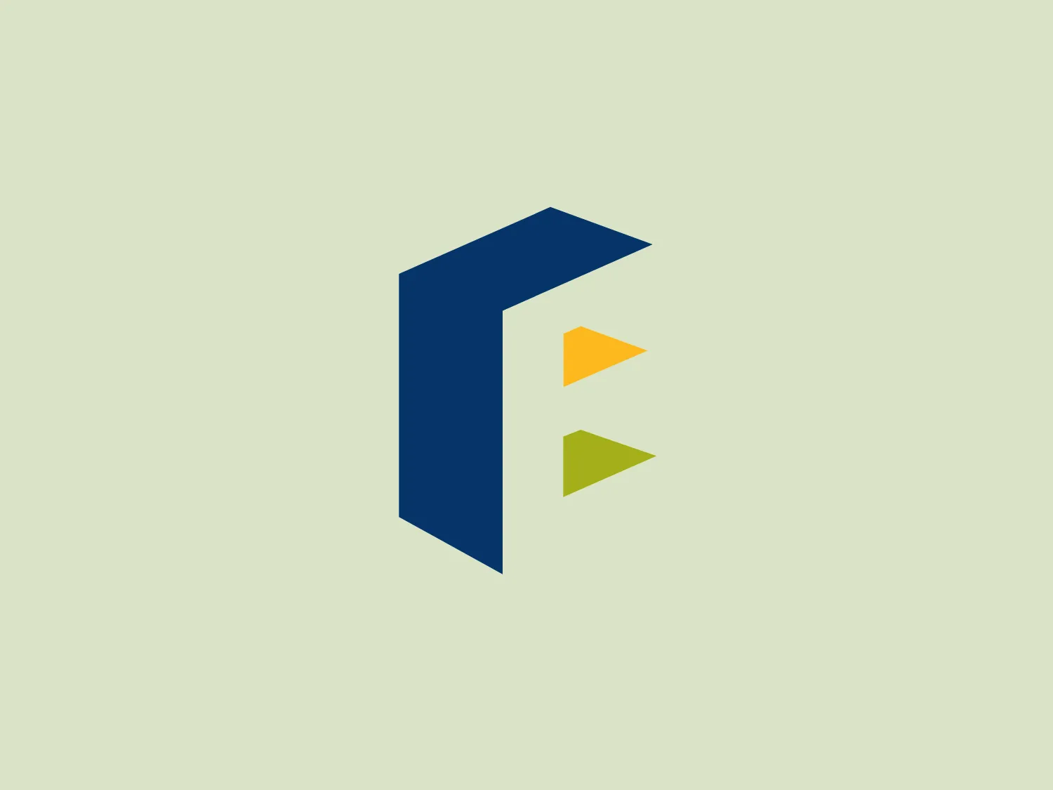 The Eastec logo displays a stylized letter 'F' composed of a dark blue, vertical rectangle and two horizontal triangles in yellow and lime green. The modern, minimalist design with flat colors and sharp angles creates a sense of boldness and simplicity, while the vibrant contrasting colors suggest energy and creativity.
