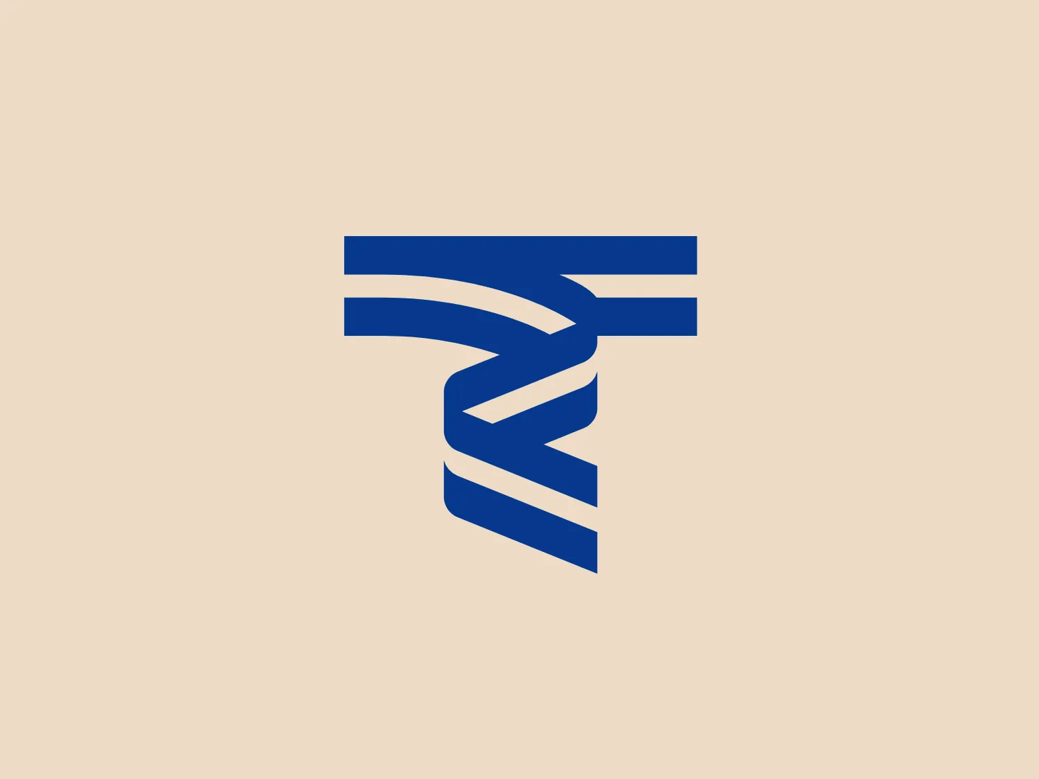 The image displays a bold, abstract Tokai University logo with a dynamic interplay of geometric shapes. It consists of several elongated, rectangular elements with a uniform width, arranged in a manner that creates a stylized letterform or symbol. The design is structured in two contrasting shades of blue—a dark navy and a brighter, mid-range blue—enhancing its depth and giving the impression of overlap and interconnection. The sharp angles and smooth curves suggest movement and progression. The logo is modern and conveys a sense of innovation and professionalism.