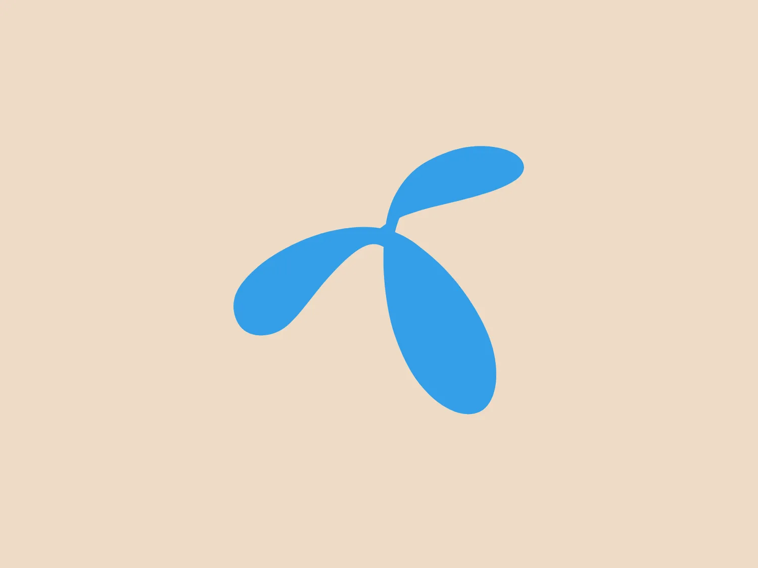 The Telenor Group logo is a minimalist and modern design featuring an abstract, propeller-like shape with asymmetrical arms, resembling a stylized letter "X". The bright, mid-tone blue color gives it a fresh and clean appearance, with three elongated and rounded shapes converging at a central point, suggesting rotational movement or connectivity. The fluid quality and dynamic arrangement of the shapes convey a sense of motion.