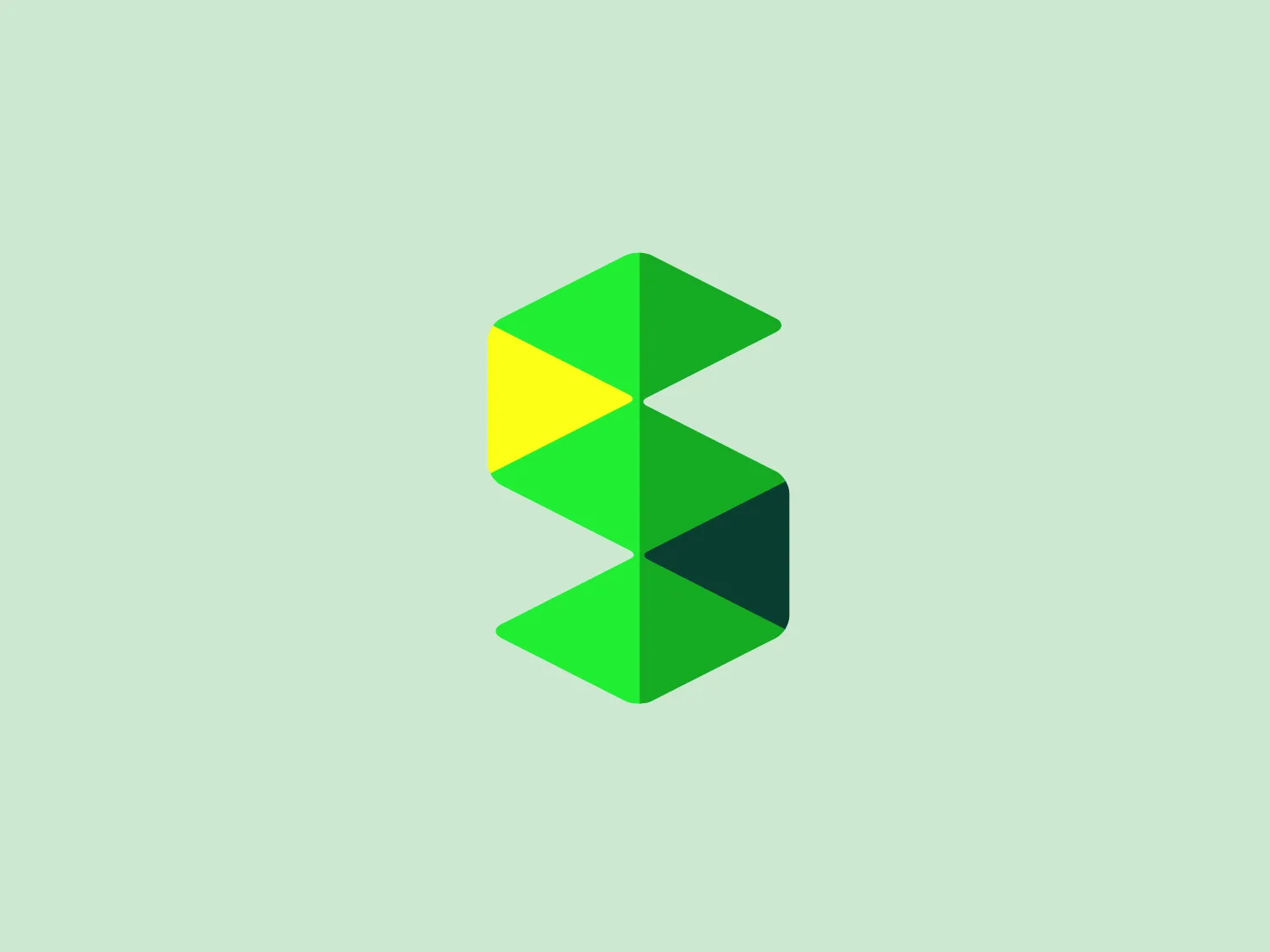 The Scrapbox logo is an abstract, geometric design resembling a stylized letter 'S'. It consists of three parallelogram shapes arranged to create a three-dimensional effect. The colors are a gradient of green tones, ranging from a bright yellow-green at the top, to a mid-green in the middle, and a darker green at the base. The overall design aesthetic is modern and dynamic, suggesting movement and innovation with its sharp angles and contemporary color scheme. The gradient effect enhances the sense of depth within the logo.