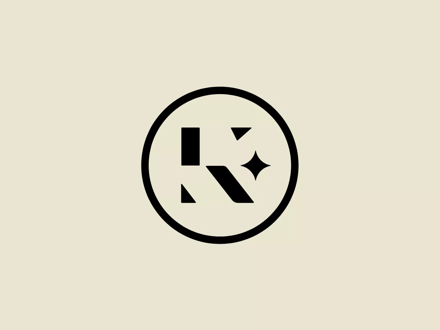 The logo for Koneen Saatio features a clean and contemporary design with bold, black abstract shapes enclosed within a circular border. The shapes form what appears to be stylized letters, with a solid rectangle to the left and an angled shape on the right. A small star-like accent above the angled shape adds a sense of excellence, and the clever use of negative space creates an interesting interplay between the elements. The monochromatic color scheme adds to the logo's simplicity and sophistication.