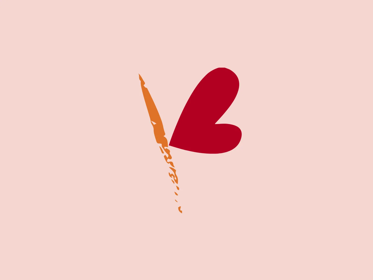 The logo for Kemper Gastronomie features a dynamic, stylized letter 'V' with a modern, energetic aesthetic. The left side of the 'V' resembles a swift brushstroke in golden orange transitioning into a tapering, jagged tail, while the right side morphs into a bold, red heart shape. This design conveys passion and energy, with a hand-crafted, artistic feeling and vibrant colors. A subtle background would complement the logo well.