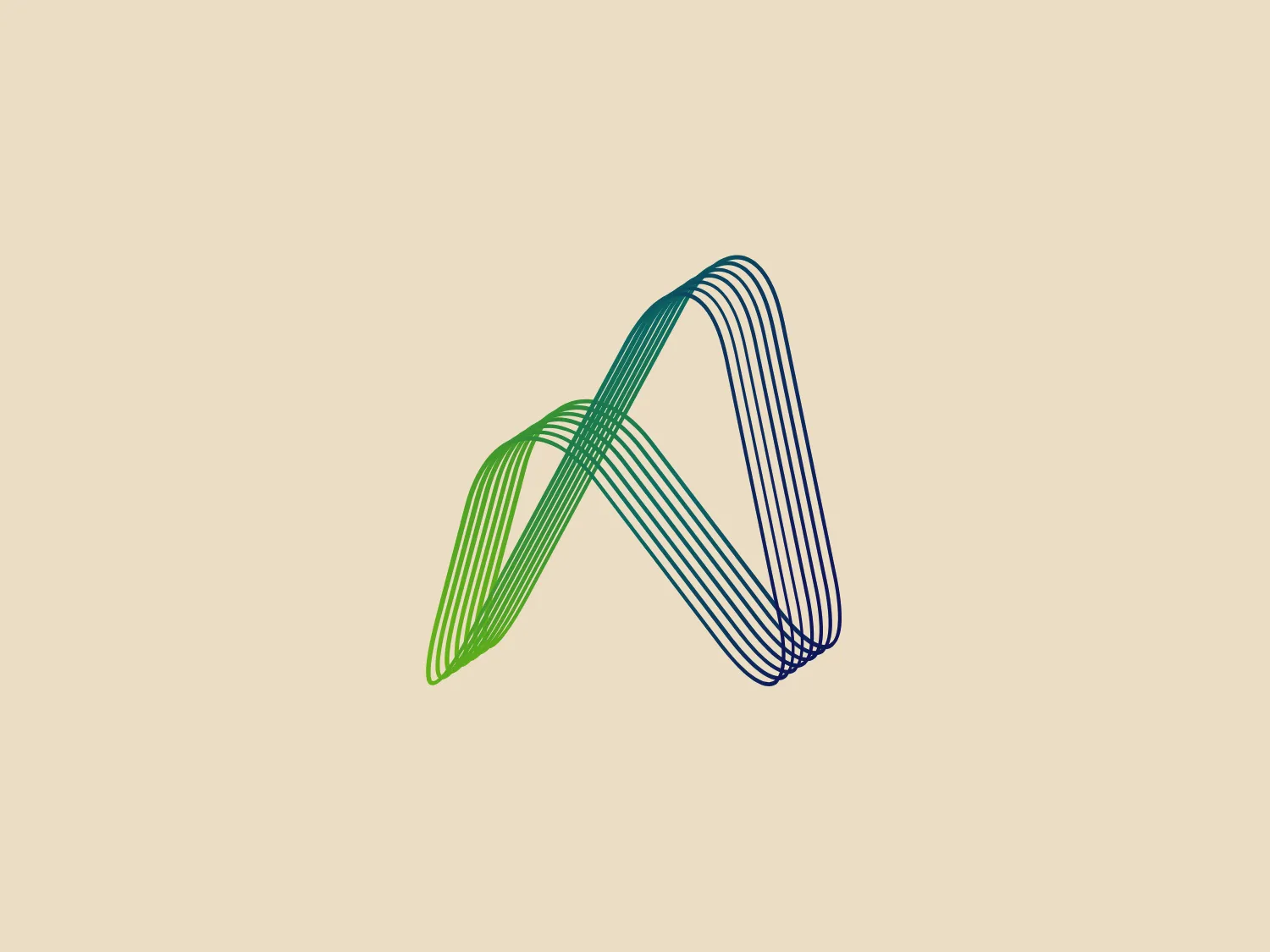 The logo for Advanced Home Health Care features a stylized letter "A" composed of multiple thin, parallel lines forming a 3D structure. The lines transition smoothly in color from a vibrant green on the left leg of the "A" to a deep blue on the right leg, suggesting a dynamic and modern gradient. The design resembles a continuous loop, creating a sense of movement and flow. The overall design aesthetic is sleek, contemporary, and suggests innovation or technology. The thin lines and gradient colors give it a lightweight and digital feel.