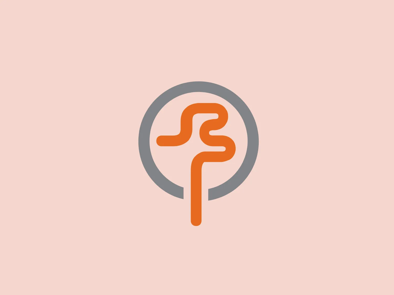 The business "Fluid" presents a logo that features a stylized, abstract icon contained within a circle. The icon resembles a winding path or fluid, organic shape, vibrant orange in color, creating a striking contrast against the muted gray circle border. The design is modern and minimalistic with smooth curves and clean lines, reflecting innovation and easy recognition. The orange color could symbolize energy, creativity, or enthusiasm, while the gray circle conveys balance and professionalism.