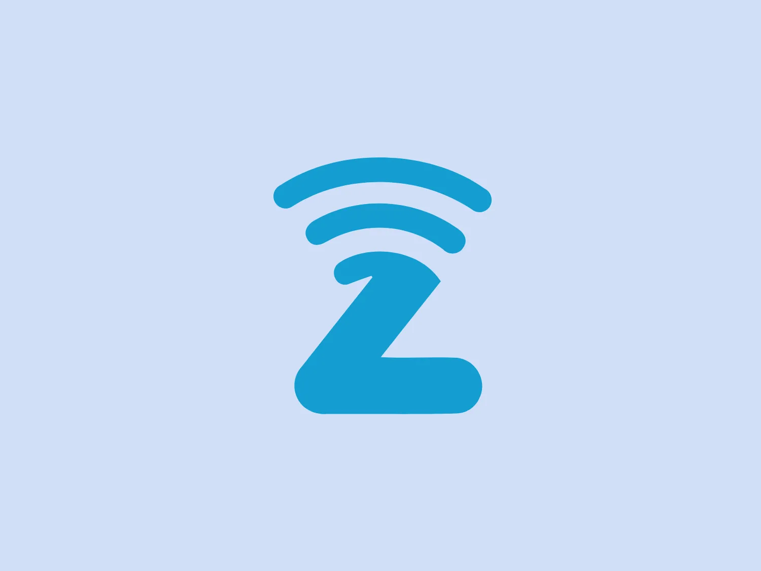 The logo for Eazy features an abstract design resembling a lowercase "z" with three curving Wi-Fi signal lines projecting from its top. The "z" is depicted with a rightward slant, adding a sense of dynamism to the design. The entire logo is rendered in a bright, cyan-like blue shade, giving it a modern and tech-savvy appearance. The signal lines decrease in size as they ascend, suggesting connectivity and reach. The design is simple yet effective, employing clean lines without any additional embellishments, allowing the symbol to convey a clear message about digital or wireless services.
