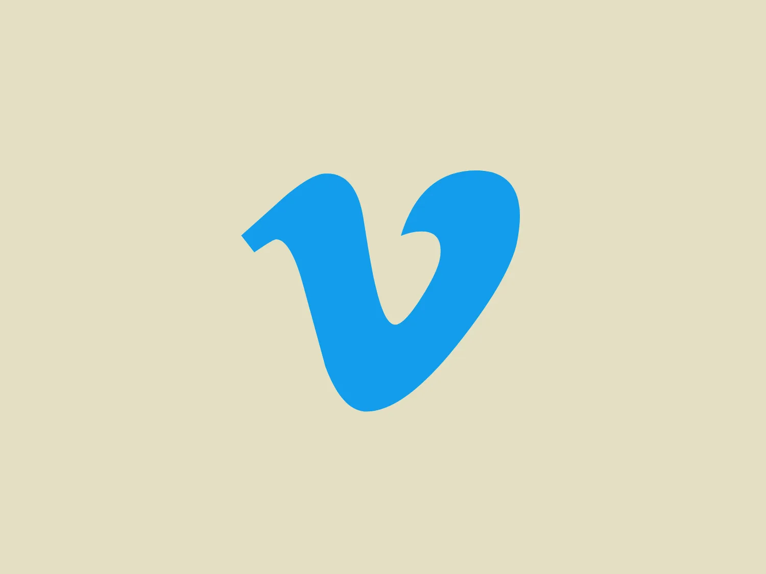 The Vimeo logo features a stylized heart design that appears dynamic and fluid, with the two halves not fully connected, giving it a sense of openness and movement. The lines are sleek and smooth, with the left stroke curving upward while the right descends gracefully, suggesting a natural, organic feel to the symbol. The color is a vibrant and saturated shade of blue, which conveys trust, reliability, and a friendly personality. The simplicity of the design makes it versatile and easy to recognize. Given the vivid blue of the Vimeo logo, a subtle background color would complement it well without overpowering it.