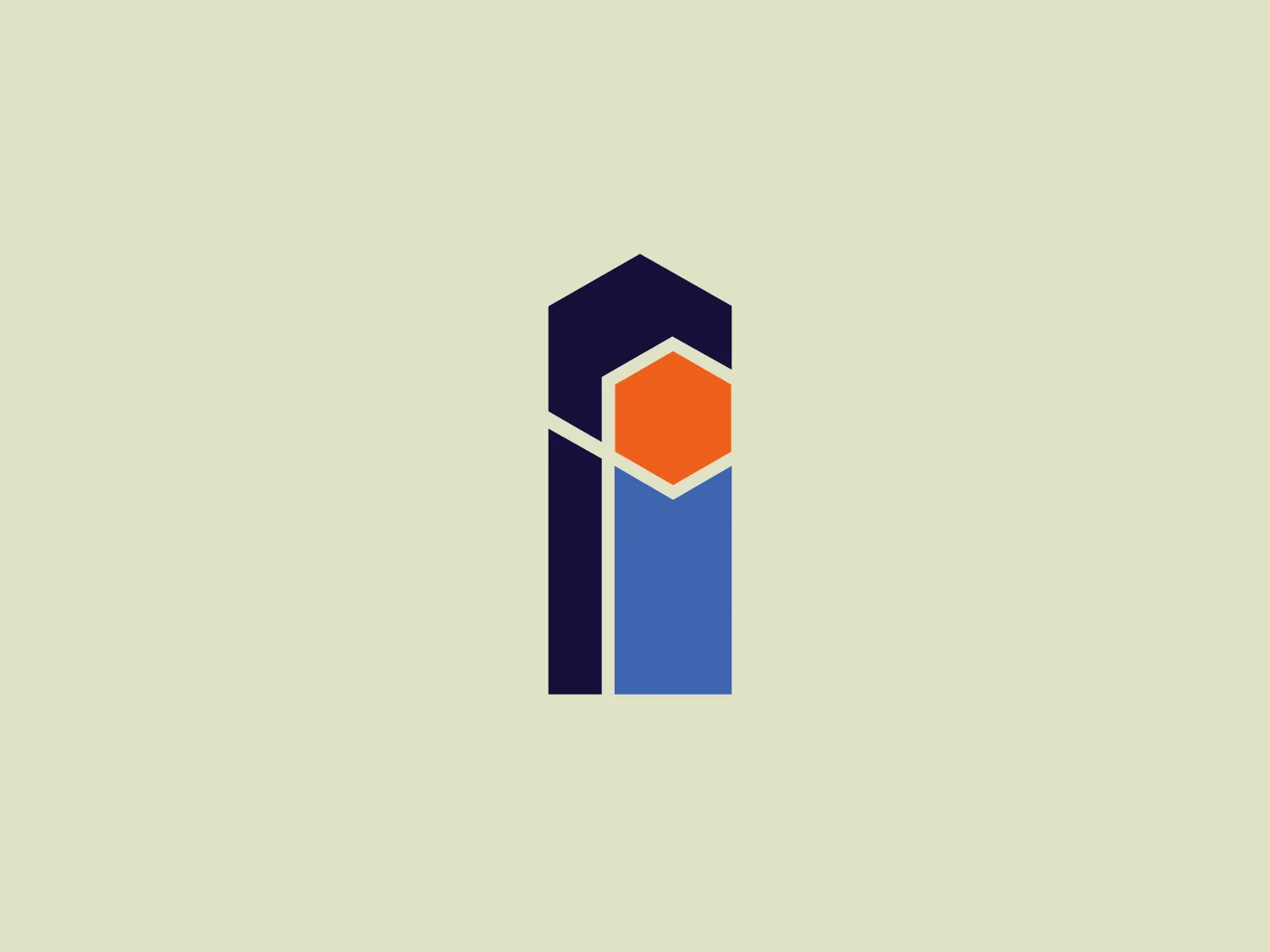 The business's name, Ignite Impact, is depicted in a stylized, modern logo characterized by geometric shapes. A tall, dark blue rectangle is intersected by a lighter blue slanted rectangle with a cut-off bottom, creating a dynamic three-dimensional effect. Perched at the intersection is a bright orange hexagon, adding a pop of color and drawing the eye. The clean lines and bold color contrasts give this logo a professional, contemporary feel. Given the colors of the logo, a subtle background that does not compete for attention would be ideal.