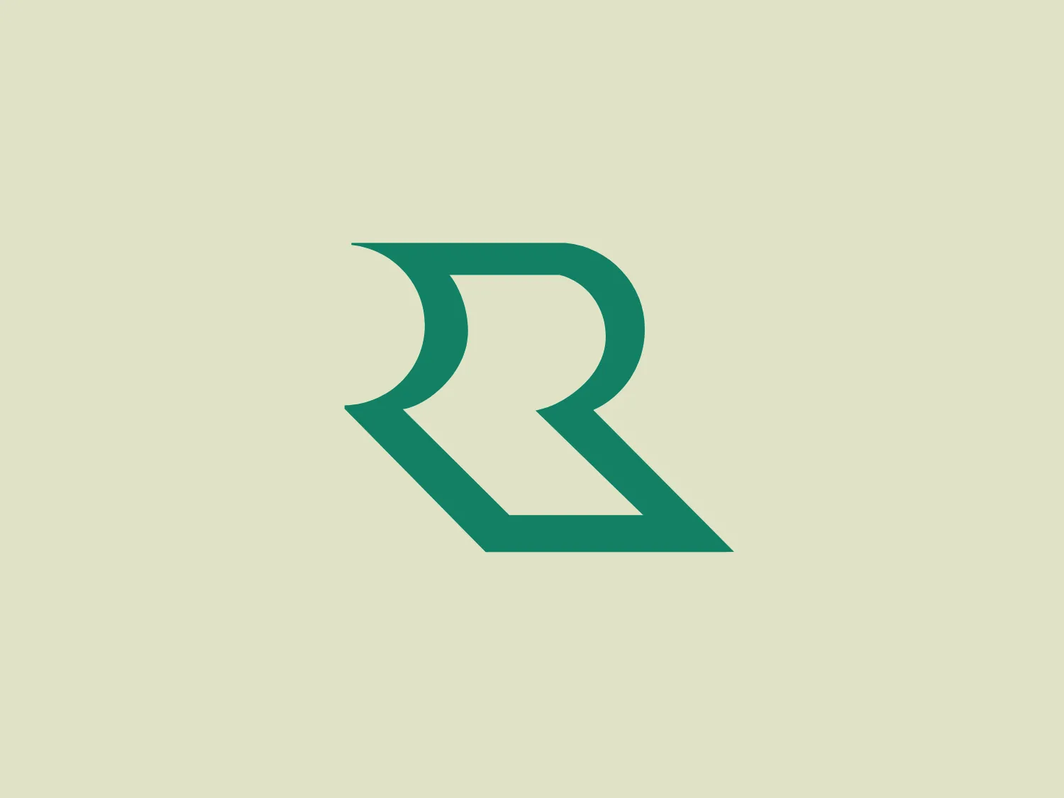 The logo in the image is a stylized letter 'R' with a modern and sleek design. It consists of geometric shapes that form the letter with sharp angles and graceful curves. The main color of the logo is a flat sea-green or teal shade, giving it a fresh and contemporary vibe. The 'R' is constructed from two shapes that partially overlap and create a sense of depth due to the use of negative space. The overall aesthetic is minimalist and would be suitable for a variety of modern brands looking for a clean and distinctive visual identity.