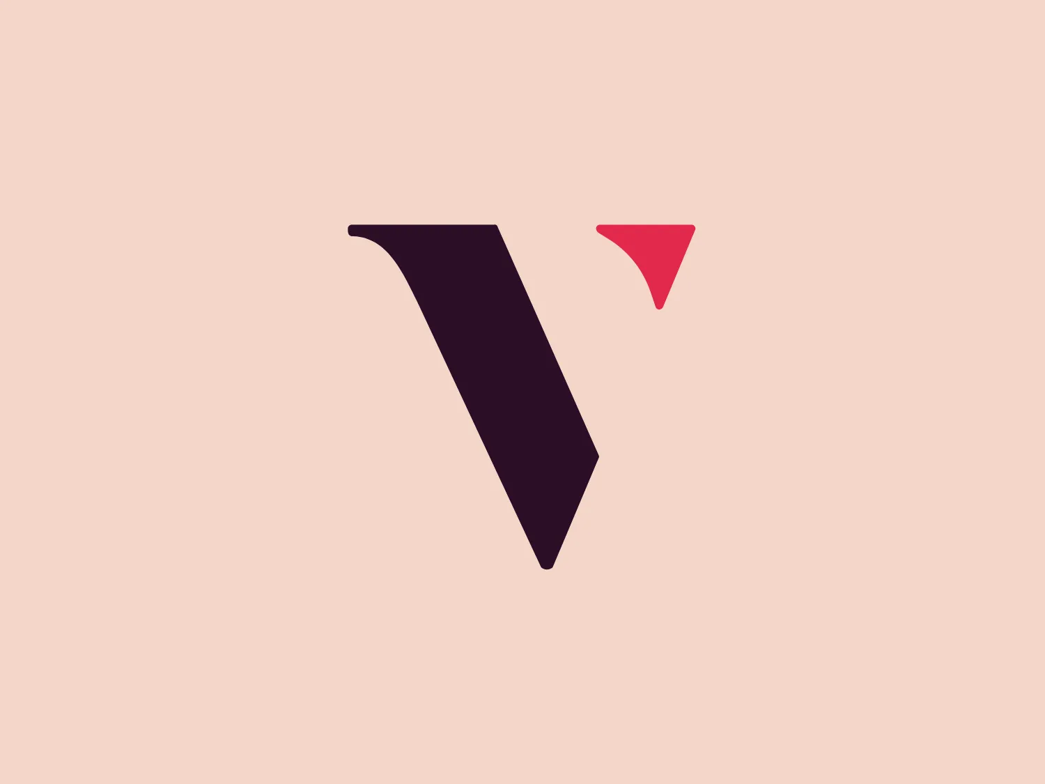 The Vye logo features two geometric shapes with a sleek, minimalist design. A dark purple, right-angled, elongated parallelogram tilted to the right exudes forward motion, complemented by a contrasting pop of color from a smaller, inverted, coral pink triangle positioned to the upper right. This clean, sharp-edged design with balanced asymmetry conveys sophistication and versatility across various mediums.