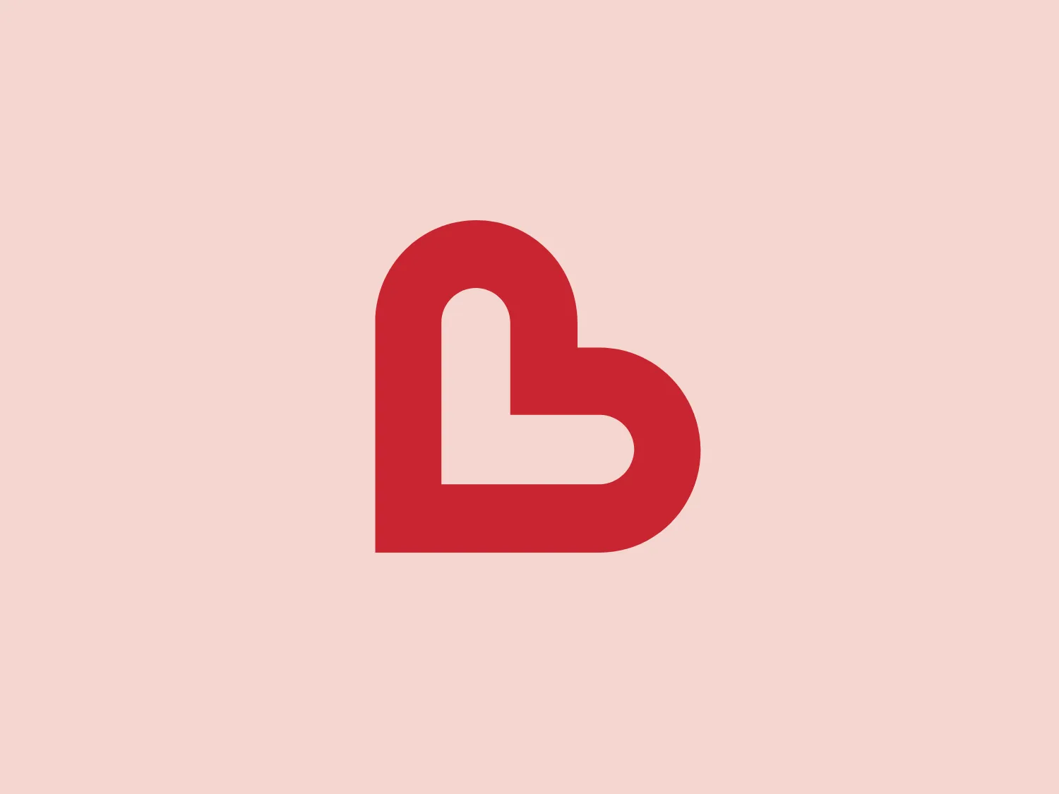 The Lovett Dental logo features a stylized heart shape, comprised of two halves merging into a cohesive whole. One side is a traditional, smoothly curved heart lobe, while the other side mirrors it with a geometric cut, resembling a lowercase "b" cleverly integrated into the heart shape. The logo is a solid, bold red, giving it a warm and inviting feel. The design is minimalistic and modern, with a playful twist that makes it memorable.
