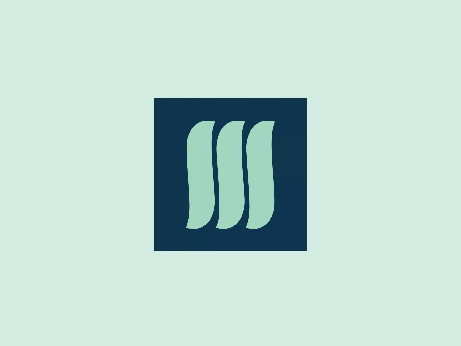 The MainStay Suites logo features three identical abstract shapes arranged side by side with a slight overlap. The curved and tapered forms resemble a set of stylized, gentle waves or leaves. The soft shade of teal offers a modern and cool visual tone, set against a dark, navy-like background for a striking yet professional look. The design exudes a sense of movement and harmony, hinting at fluidity and growth.