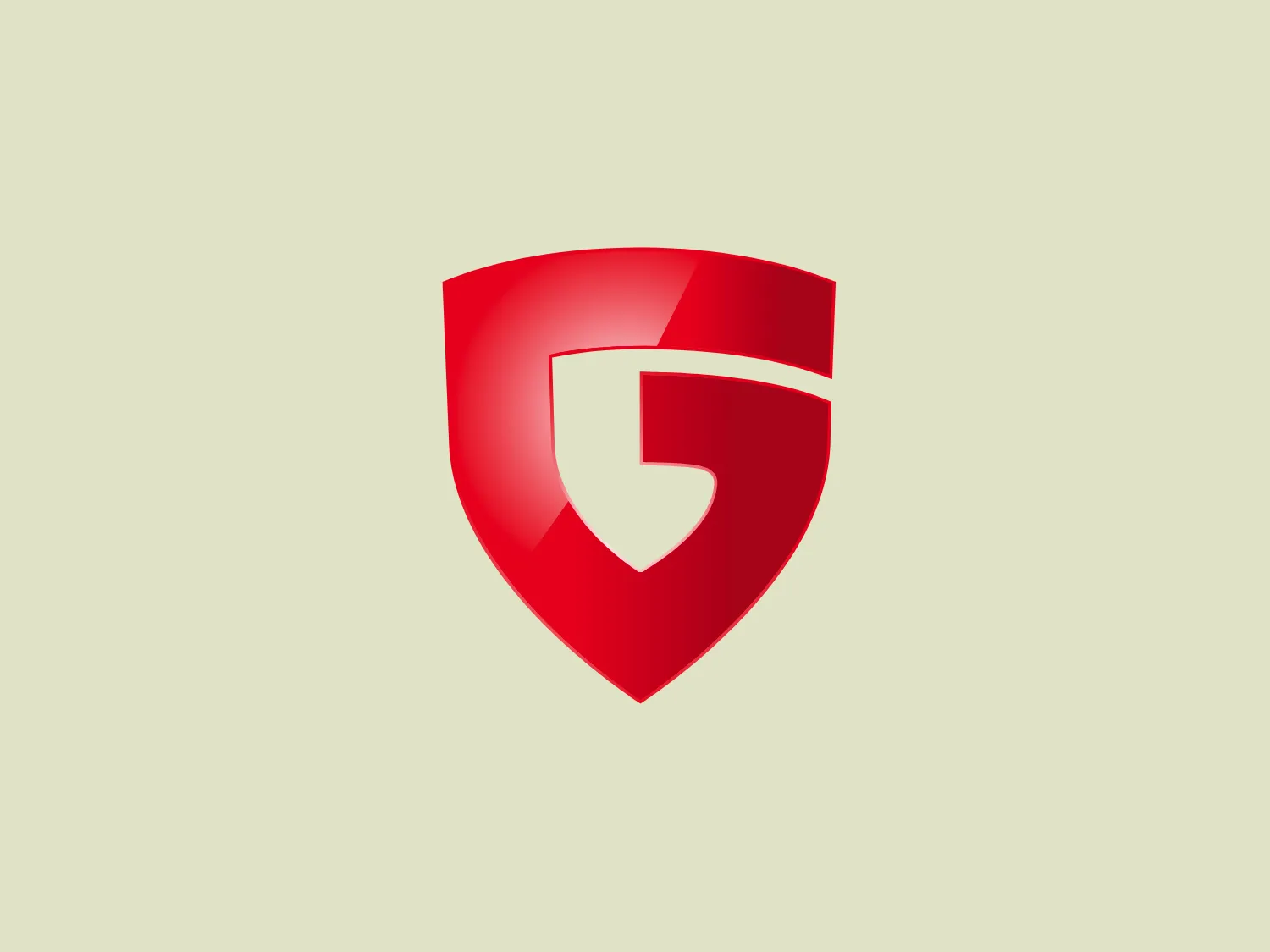 The G Data logo features a stylized shield with a central swoosh forming a dynamic "G" within the negative space. The shield shape symbolizes protection or security, while the modern "G" adds a sleek touch. The logo is rendered in a gradient of red, creating a three-dimensional effect and depth, with the gloss and shine effects conveying a high-tech or premium quality.