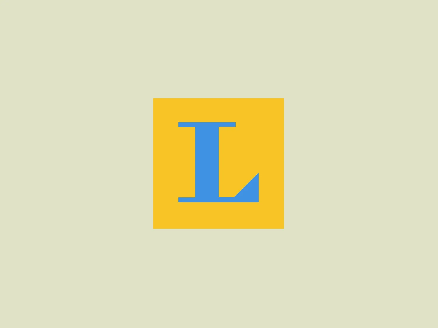 The image displays a the Langenscheidt logo consisting of a bold, sans-serif letter "L" centered on a square yellow background. The letter itself is a distinctive shade of blue, creating a strong contrast against the yellow. The design aesthetic is minimalistic and modern, with clean lines and no additional embellishments, making for a clear and easily recognizable symbol. The use of primary colors and simple geometric shapes gives the logo a direct and approachable feel.