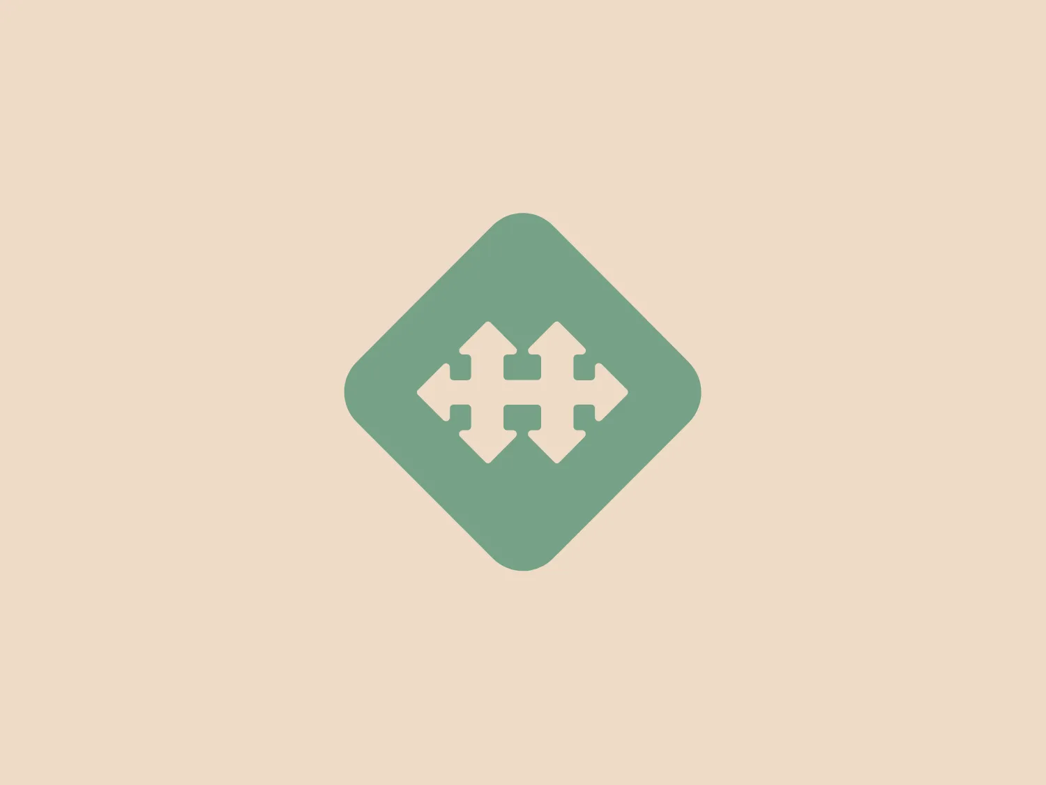 The Habitat's logo features a stylized design with four abstract figures interlocking in a symmetrical cross-like pattern. These figures are contained within a larger, off-centered diamond shape. The figures and the diamond have softened edges, promoting a modern and approachable feel. The color scheme is a muted seafoam green, which suggests calmness and sophistication. The interlocking figures might symbolize connection, teamwork, or a network, and the simplicity of the design gives it a versatile and clean aesthetic.
