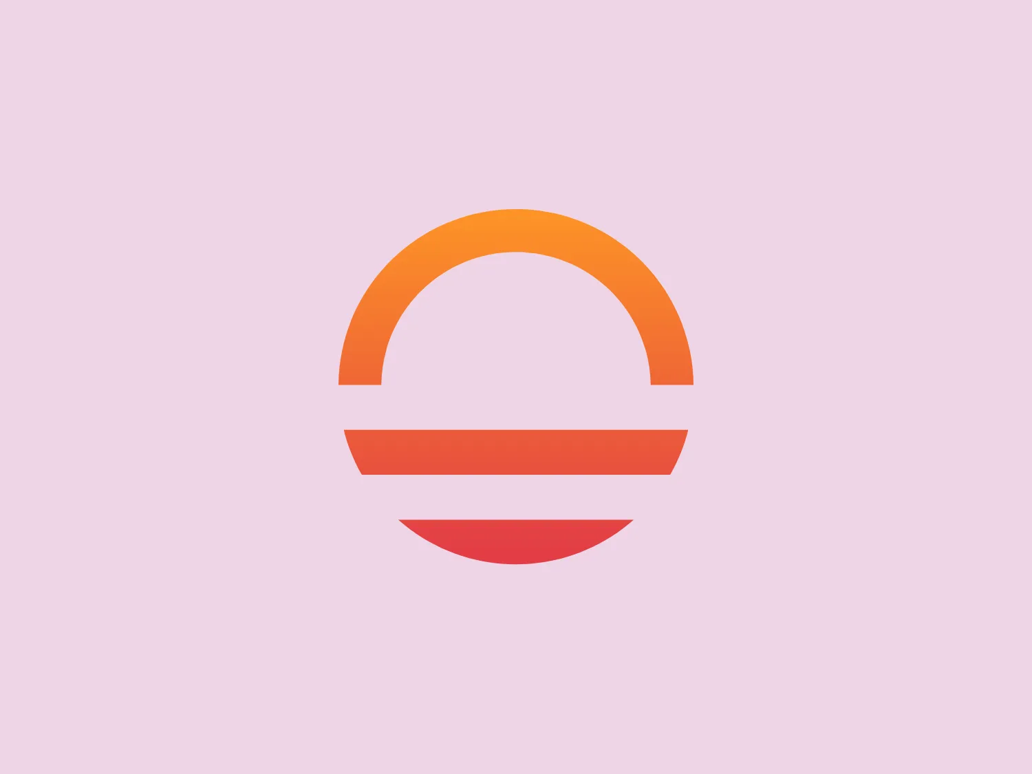 The Oasis Festival logo features a stylized, minimalistic design with bold, orange and crimson geometric shapes. At the center is a bold, orange semi-circle resembling a rising or setting sun, above a thin, similarly colored horizontal rectangle creating a horizon line. Below the horizon is a smaller, crimson-colored arc. The clean, modern design uses warm tones and ample negative space to convey themes of sunrise, sunset, stability, and balance, exuding energy and optimism.