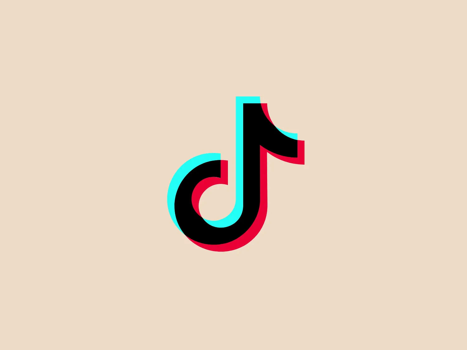 The TikTok logo depicts a stylized music note combining elements that resemble a "d" and a "j". It has a modern and dynamic aesthetic with a 3D effect, achieved through the use of shading and contrasting colors. The main body of the logo is a rich, vivid teal, outlined with a bright, neon-like pink that adds depth and a sense of motion. The overall design is clean and contemporary, with smooth curves that suggest musical flow and rhythm. Given the vibrant and saturated colors of the TikTok logo, a neutral background would complement it nicely.