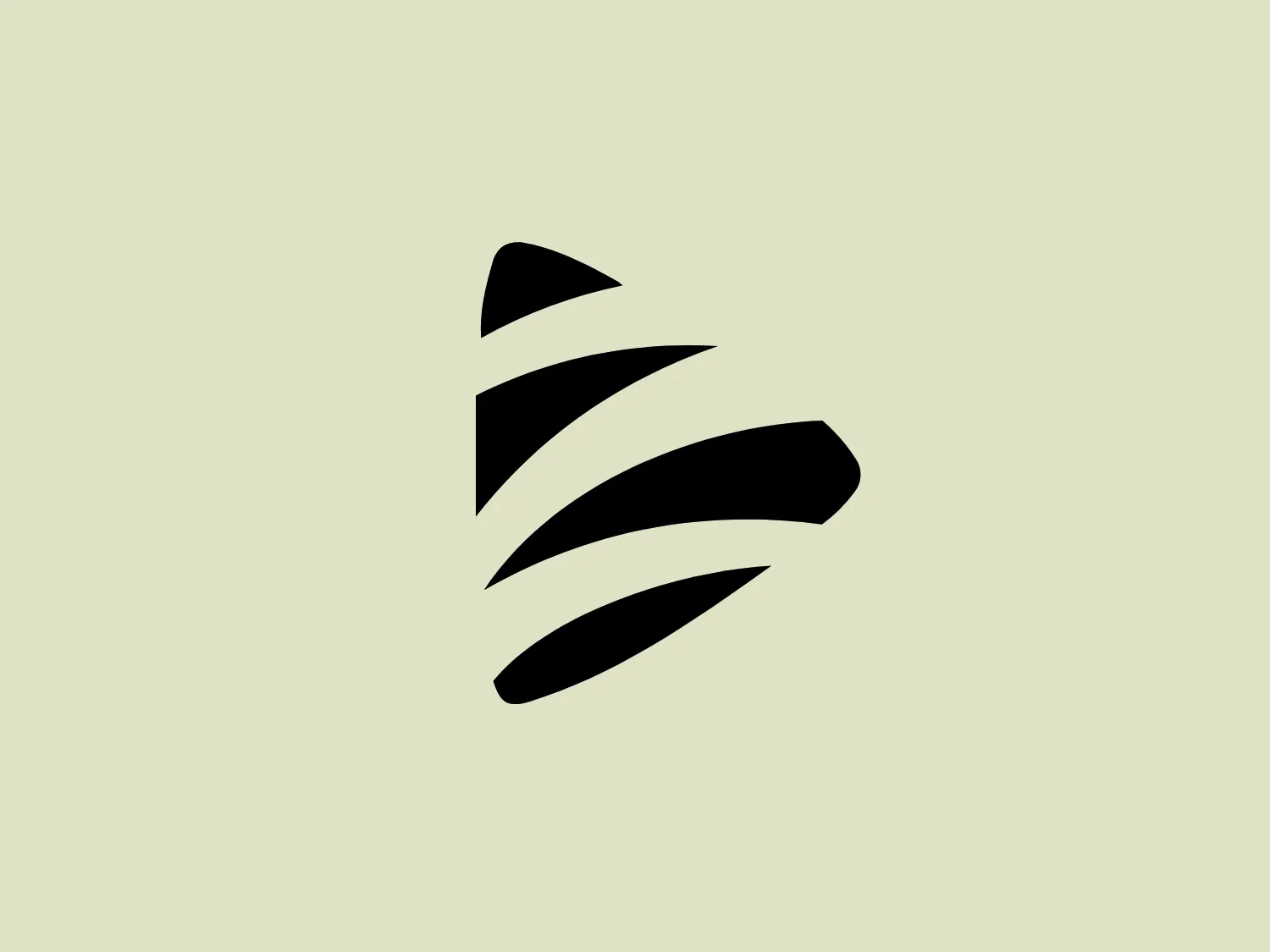 The MegaZebra logo features a stylized, abstract design composed of black shapes that suggest motion or connectivity. There are five core elements, with the topmost being triangular and the remaining four adopting a more curved, boomerang-like appearance. Each shape is separated by a white gap, giving the impression of layers or a dynamic sequence. The overall design is modern and minimalistic, potentially symbolizing technology, communication, or speed. Because the MegaZebra logo is black and relies on simplicity and negative space, a lighter background would enhance its visibility and impact.
