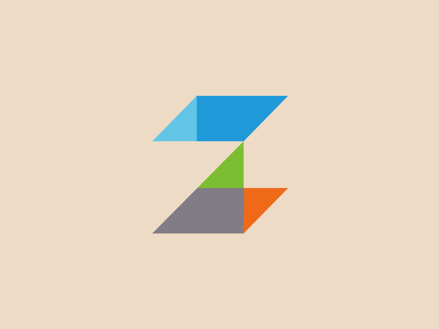 The logo for Zócalo Public Square features a stylized, abstract letter 'Z' composed of four distinct geometric shapes: a triangle and three parallelograms. Arranged in an interlocking pattern, the dynamic design creates a sense of movement and three-dimensional construction. The vibrant color palette includes bright blue, energizing orange, lively green, and neutral gray, contributing to a modern aesthetic. The clever use of shapes and color gradients adds depth and conveys a feeling of innovation and precision.