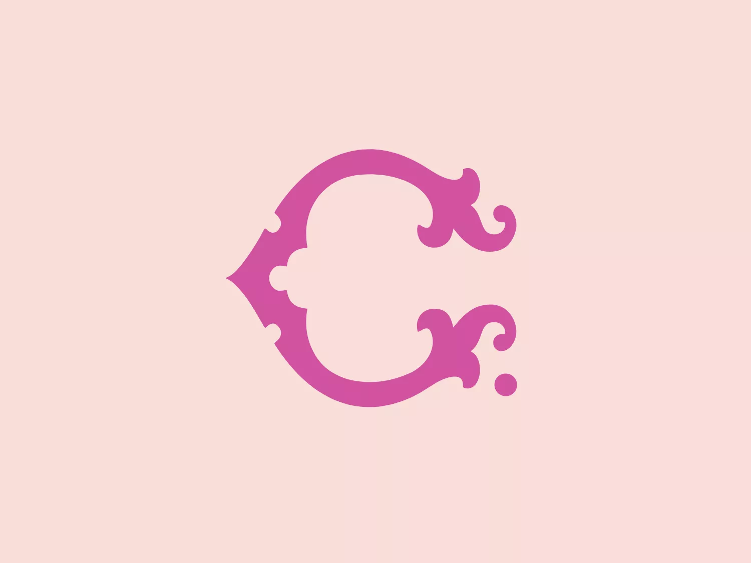 The image features a stylized "C" adorned with flourishes and swirls to give it an elegant and artistic look. The logo is a vibrant shade of pink, providing a sense of youthfulness and creativity. Its decorative elements suggest a playful or possibly sophisticated brand identity, depending on the context in which it's used. The color is flat without gradients, which makes it bold and modern.