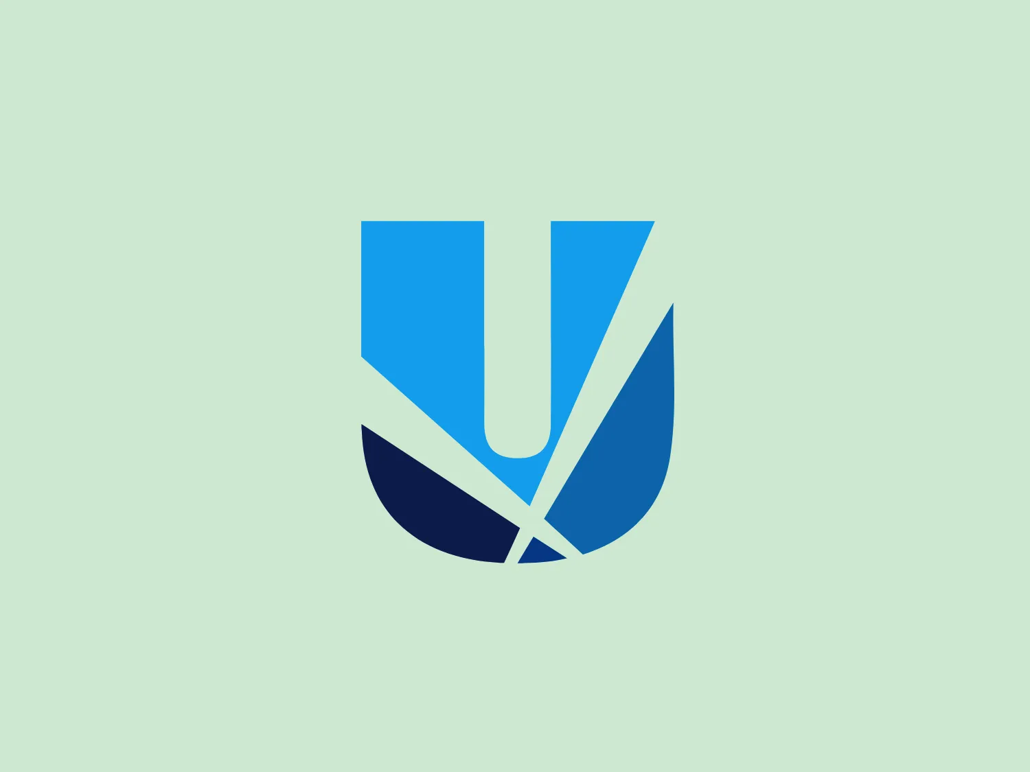 The United Entertainment Group logo features a stylized letter "U" composed of two dynamic shapes. The upper portion is a bright blue color, and the lower part is a lighter blue shade, creating a sense of depth and dimensionality. The design conveys a modern, bold aesthetic, symbolizing strength and reliability.